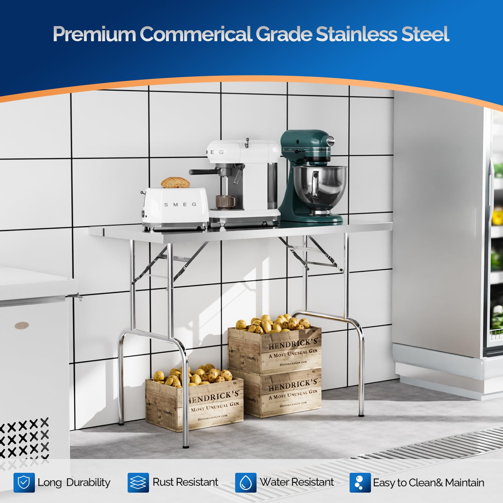 ROVSUN 48" x 24" Stainless Steel Folding Work Table