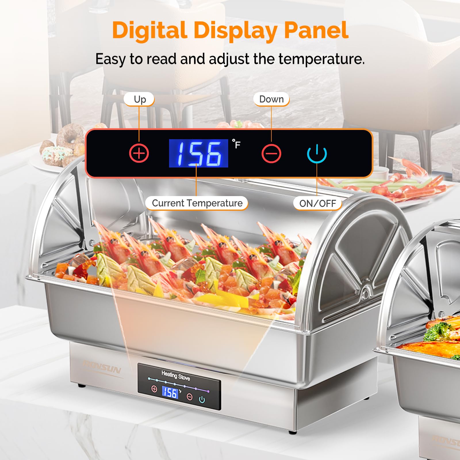 ROVSUN 9 QT Roll Top Stainless Steel Electric Chafing Dish Buffet Set with Temp Control