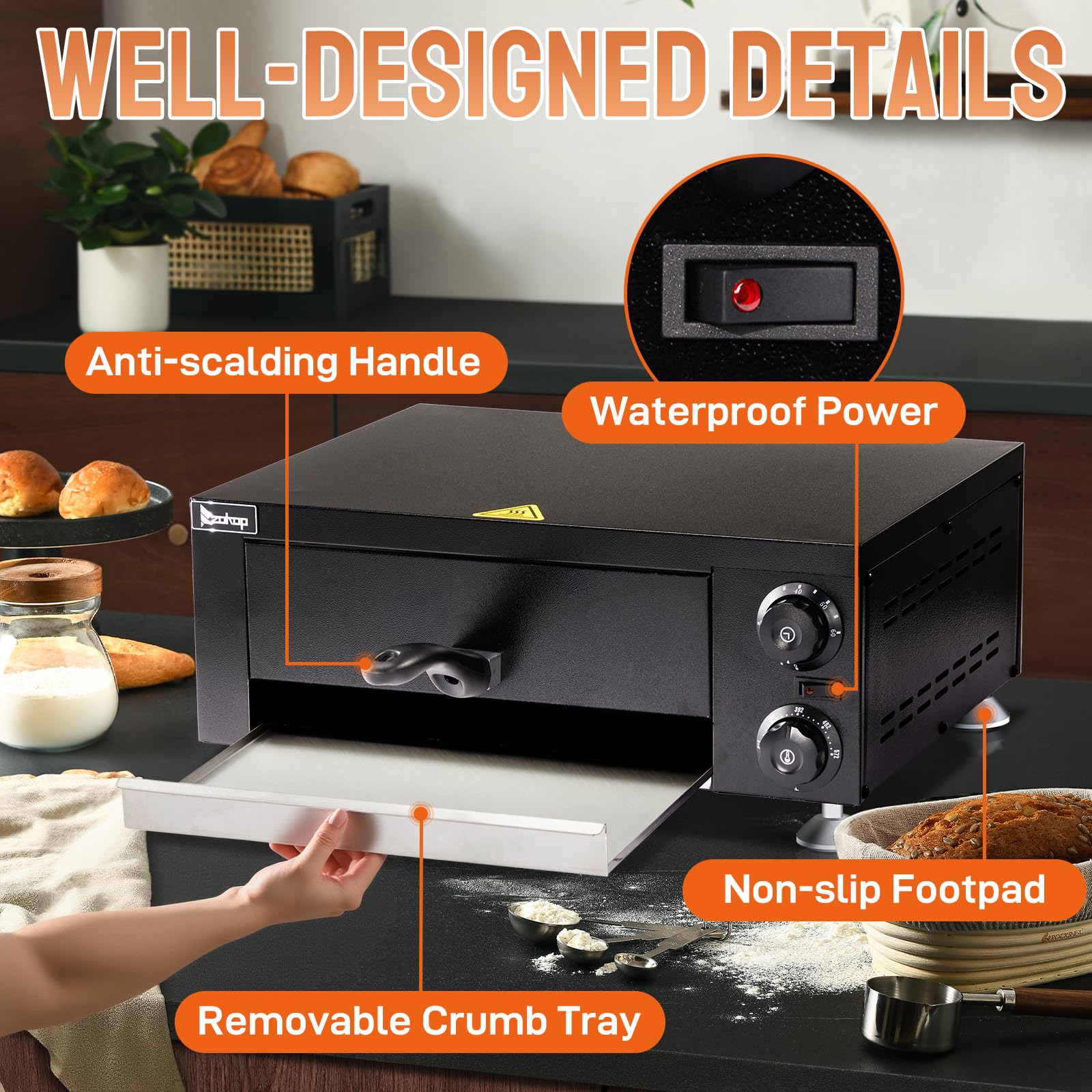 12" 1100W 110V Single Deck Pizza Oven Countertop Black
