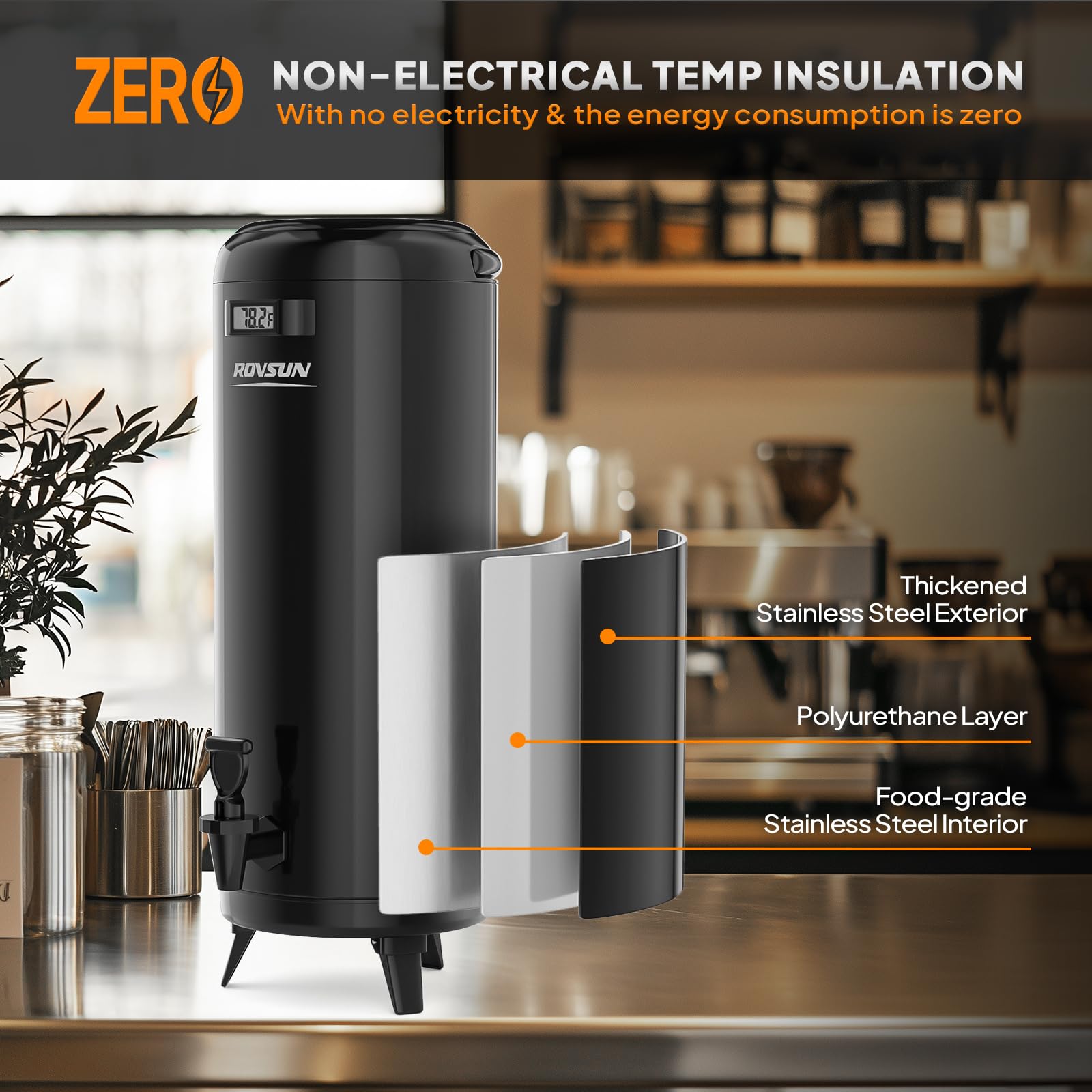 ROVSUN 4.8 Gallon Stainless Steel Insulated Beverage Dispenser Black