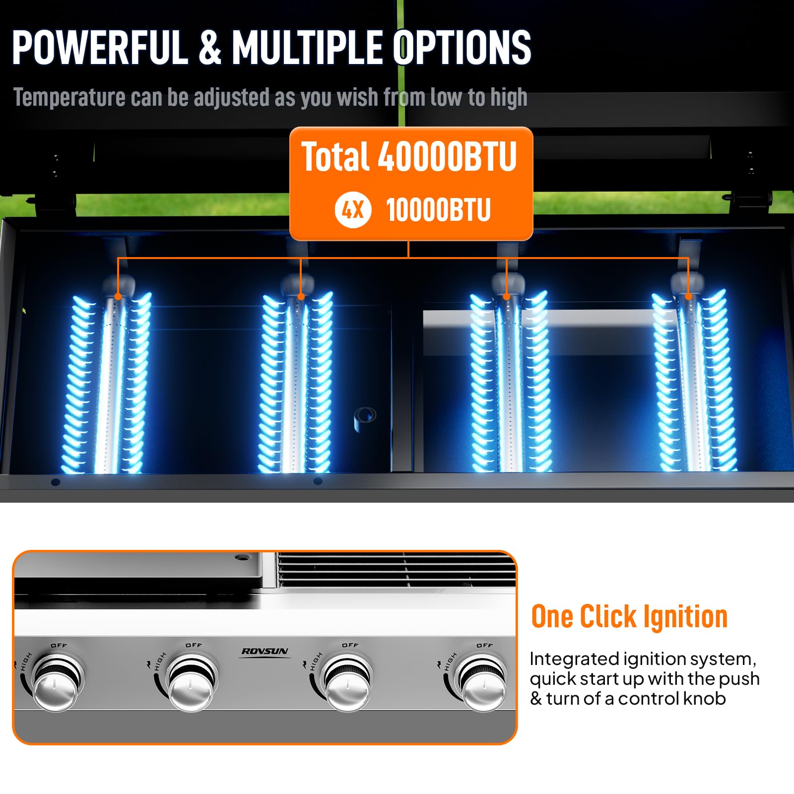 ROVSUN 4 Burner 2-in-1 Propane Grill and Griddle Combo Tabletop with Lid