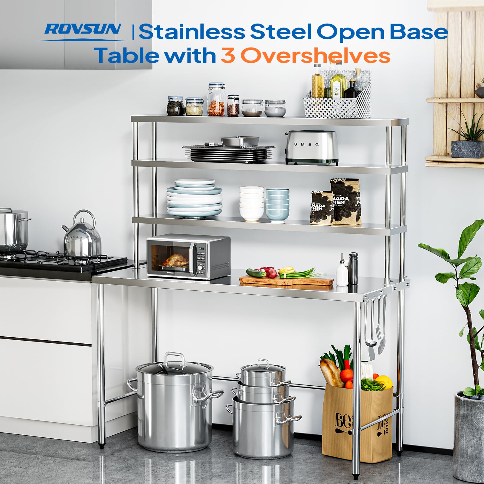 ROVSUN 48" X 24" Stainless Steel Table with Overshelves