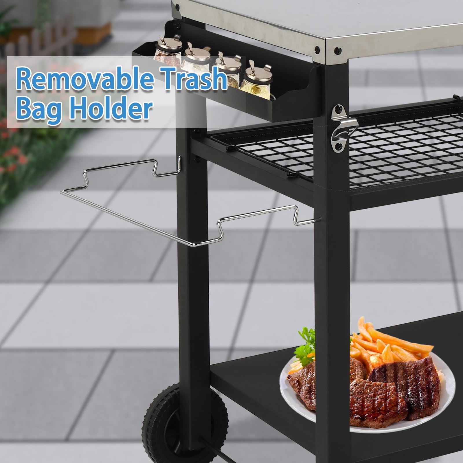 ROVSUN 44" Outdoor Grill Cart with Mesh Racks Silver