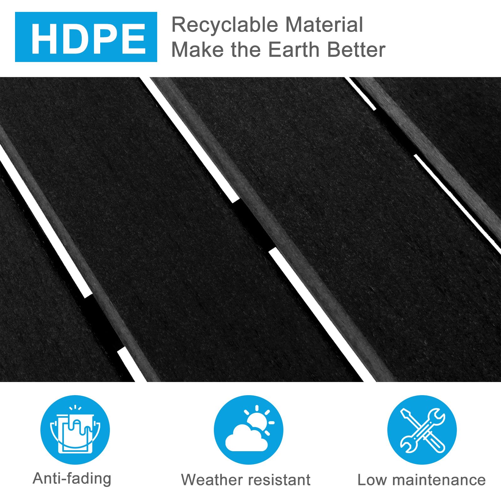 47" HDPE Outdoor Bench with Metal Legs Black