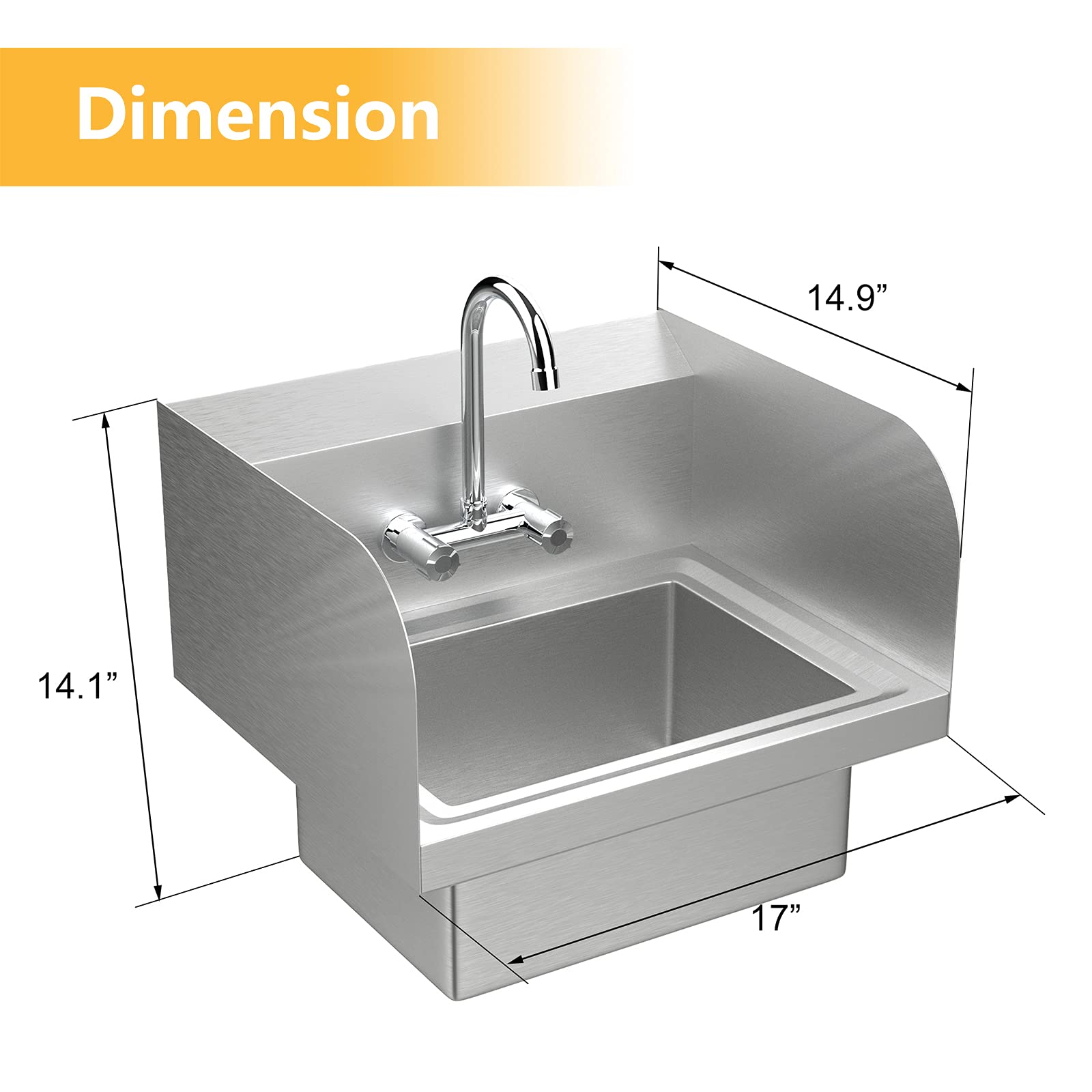 ROVSUN 17" x 15" Wall Mount Stainless Steel Hand Wash Sink with Side Splash