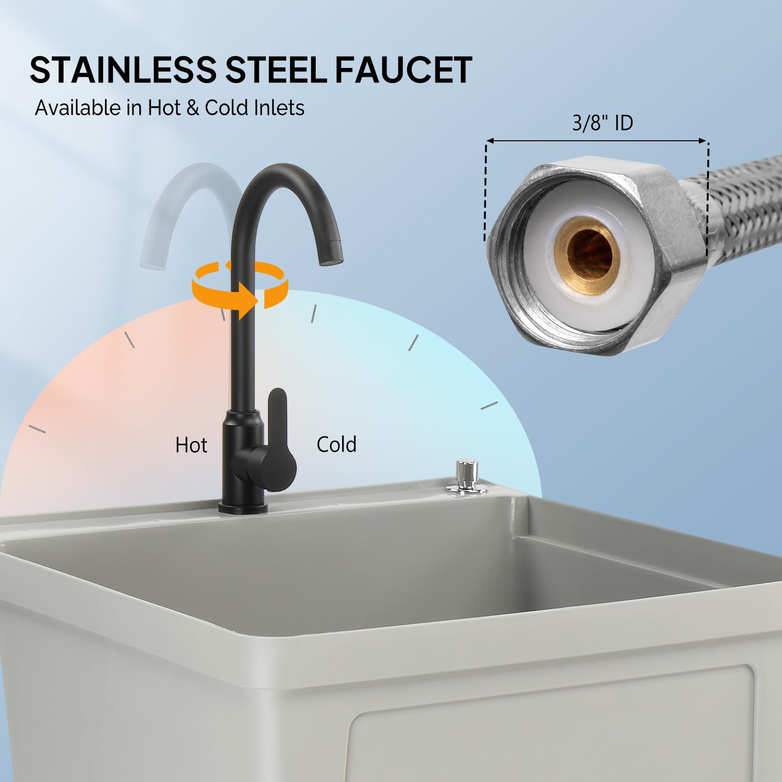 ROVSUN 24" X 24" Plastic Utility Sink with Faucet & Storage Shelf Gray