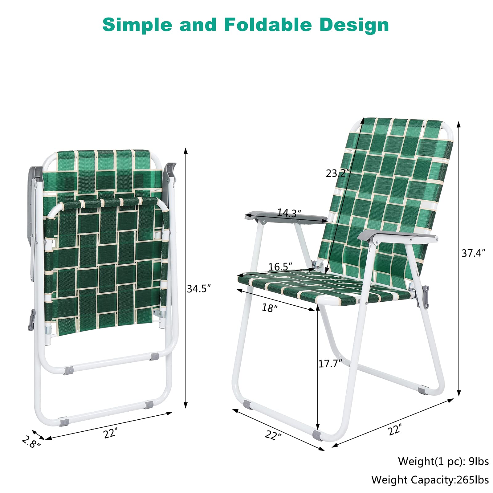 Portable Outdoor Folding Camping Beach Chair Set Dark Green