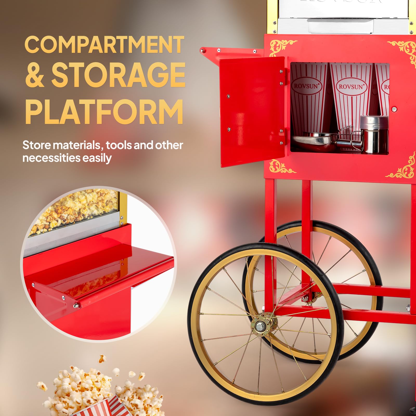 ROVSUN 10 oz Red Popcorn Machine with Cart