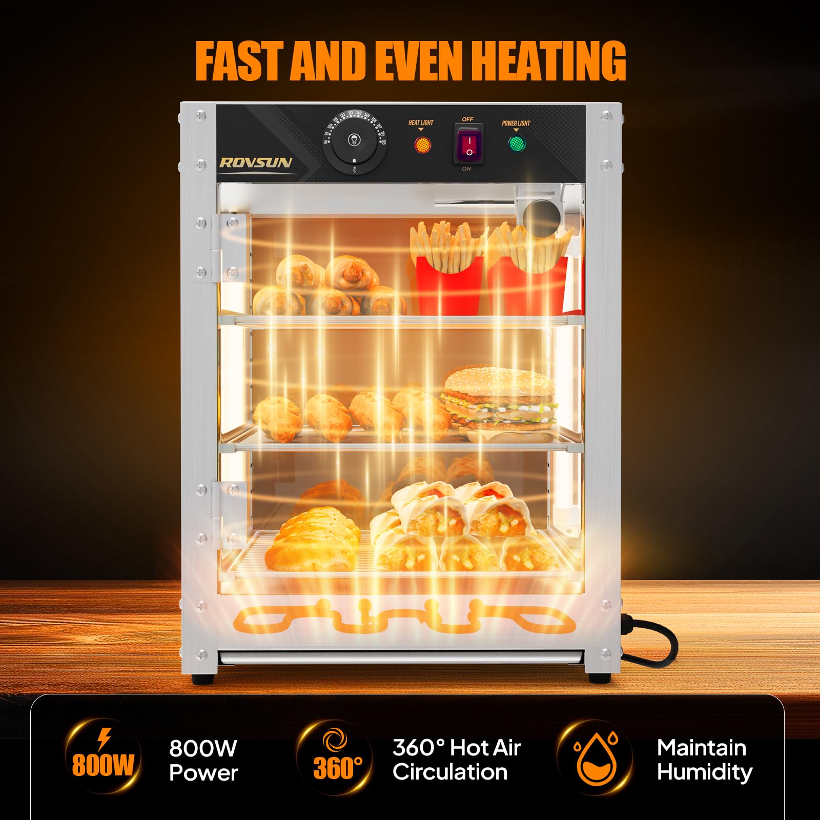 ROVSUN 3-Tier 15" 800W 110V Food Warmer Cabinet for Pizza, Pretzel