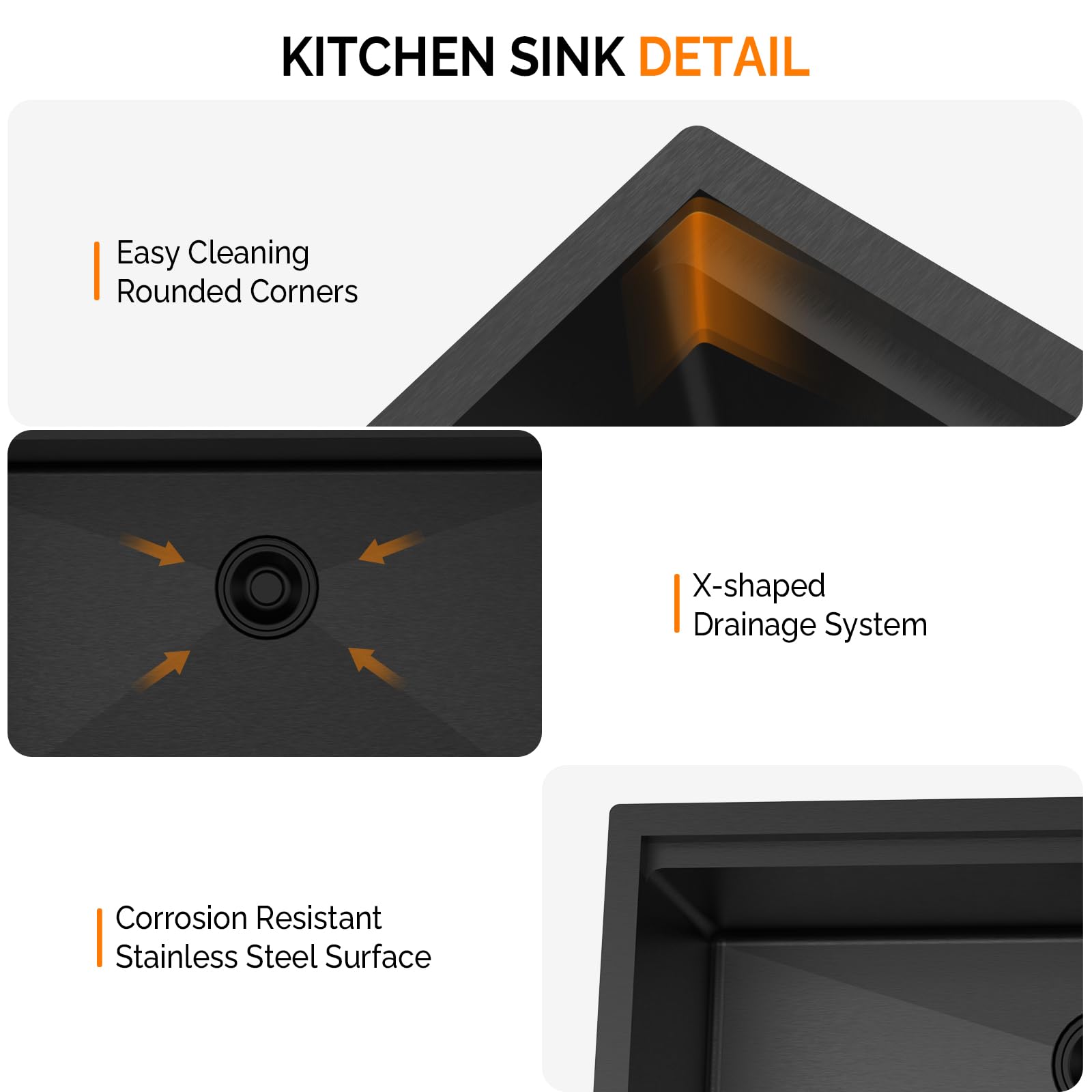 ROVSUN 33" x 19" Undermount Stainless Steel Sink for Kitchen Black