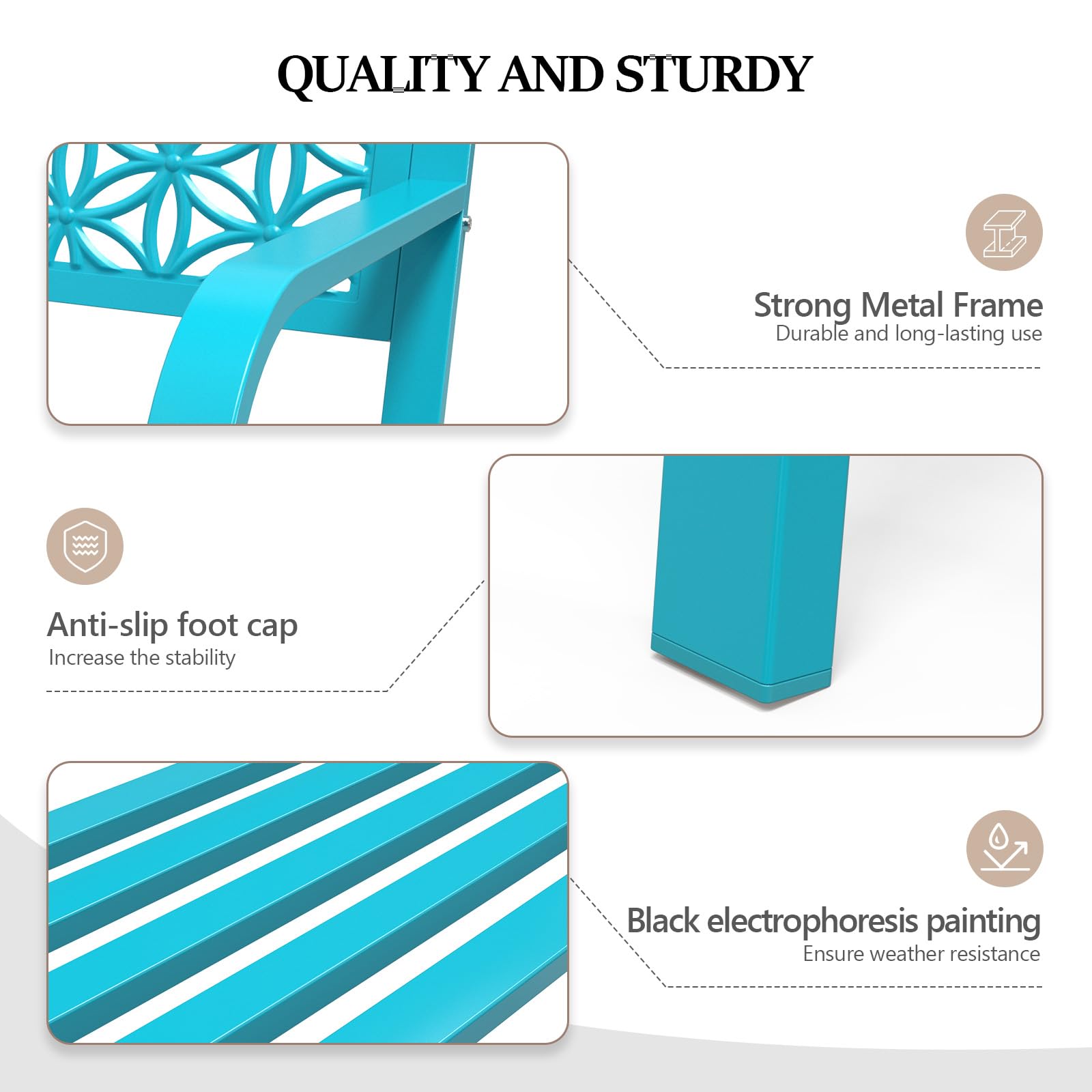 50" Outdoor Bench Metal with Floral Back Blue