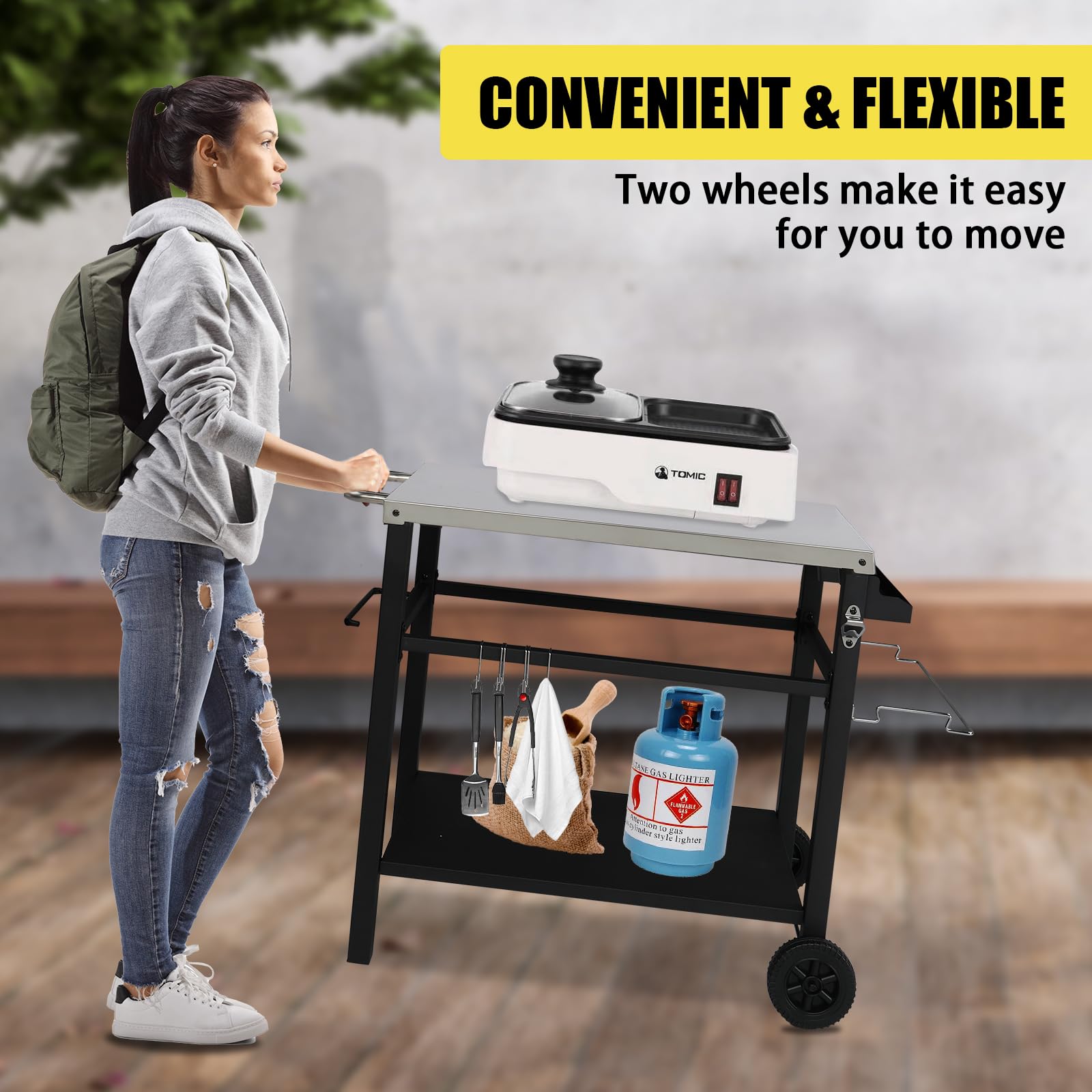 ROVSUN 44" Outdoor Grill Cart with Steel Steel Flattop Silver