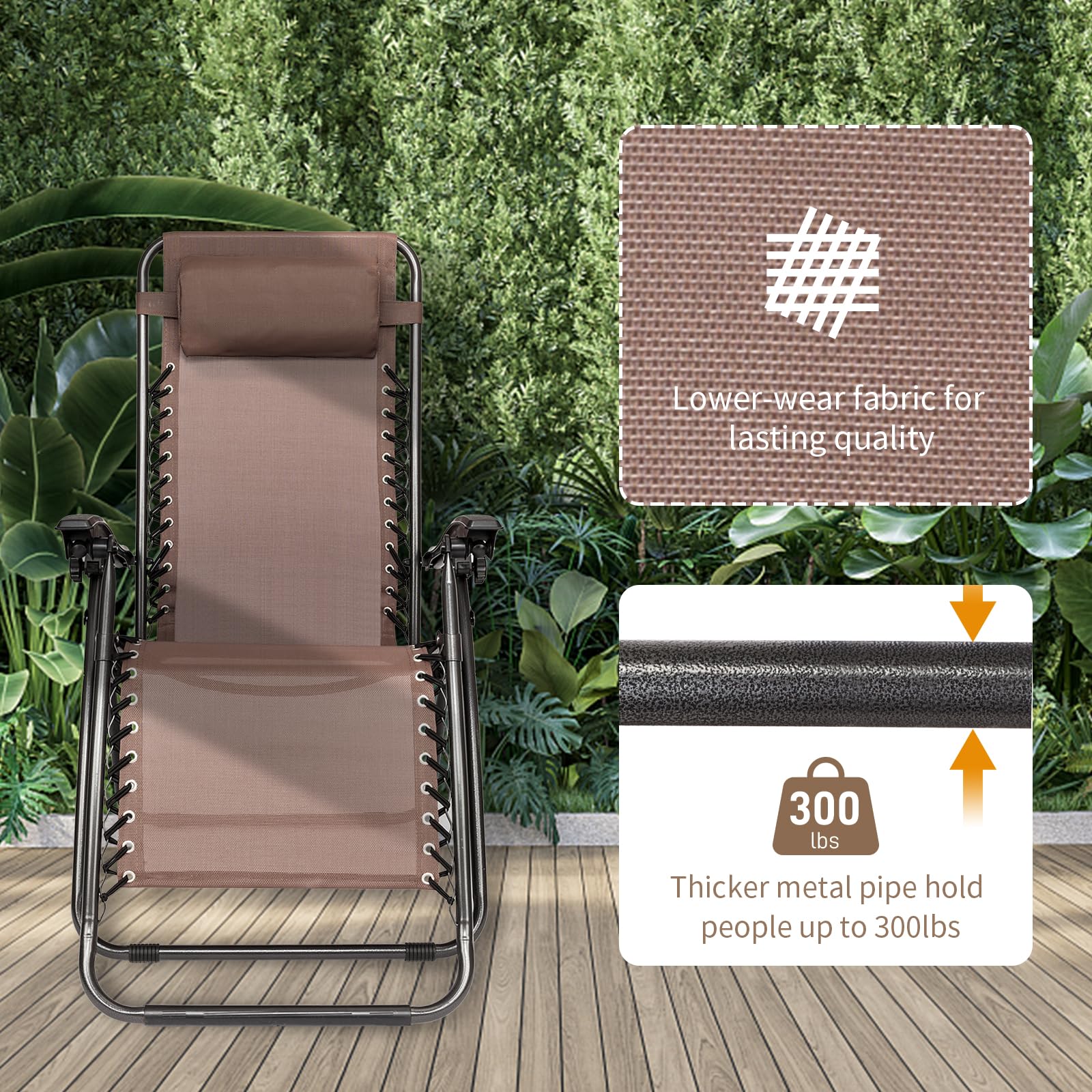 Outdoor Folding Zero Gravity Lounge Chair Brown