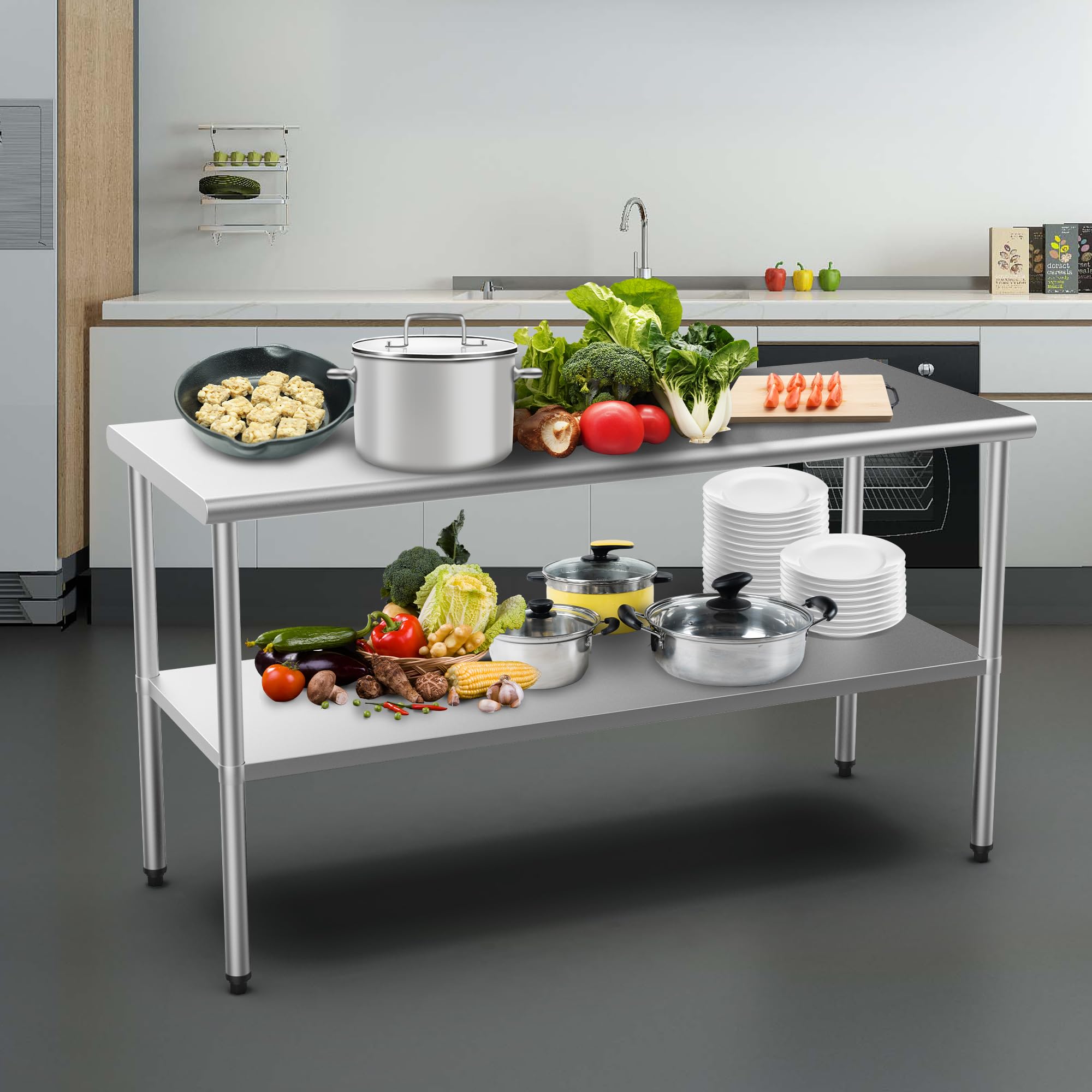 ROVSUN 60" x 24" Stainless Steel Table with Undershelf