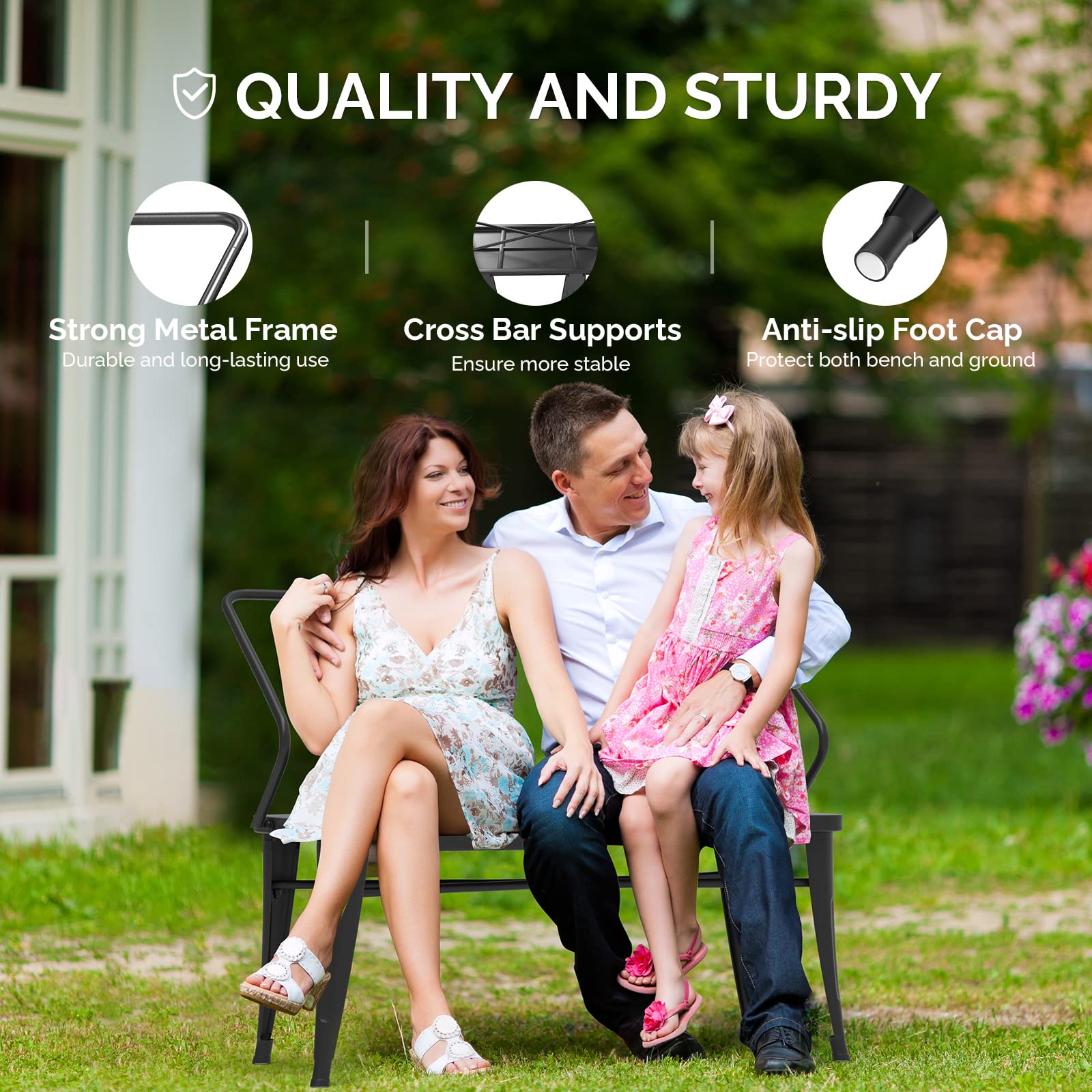 45" Outdoor Bench Metal Black