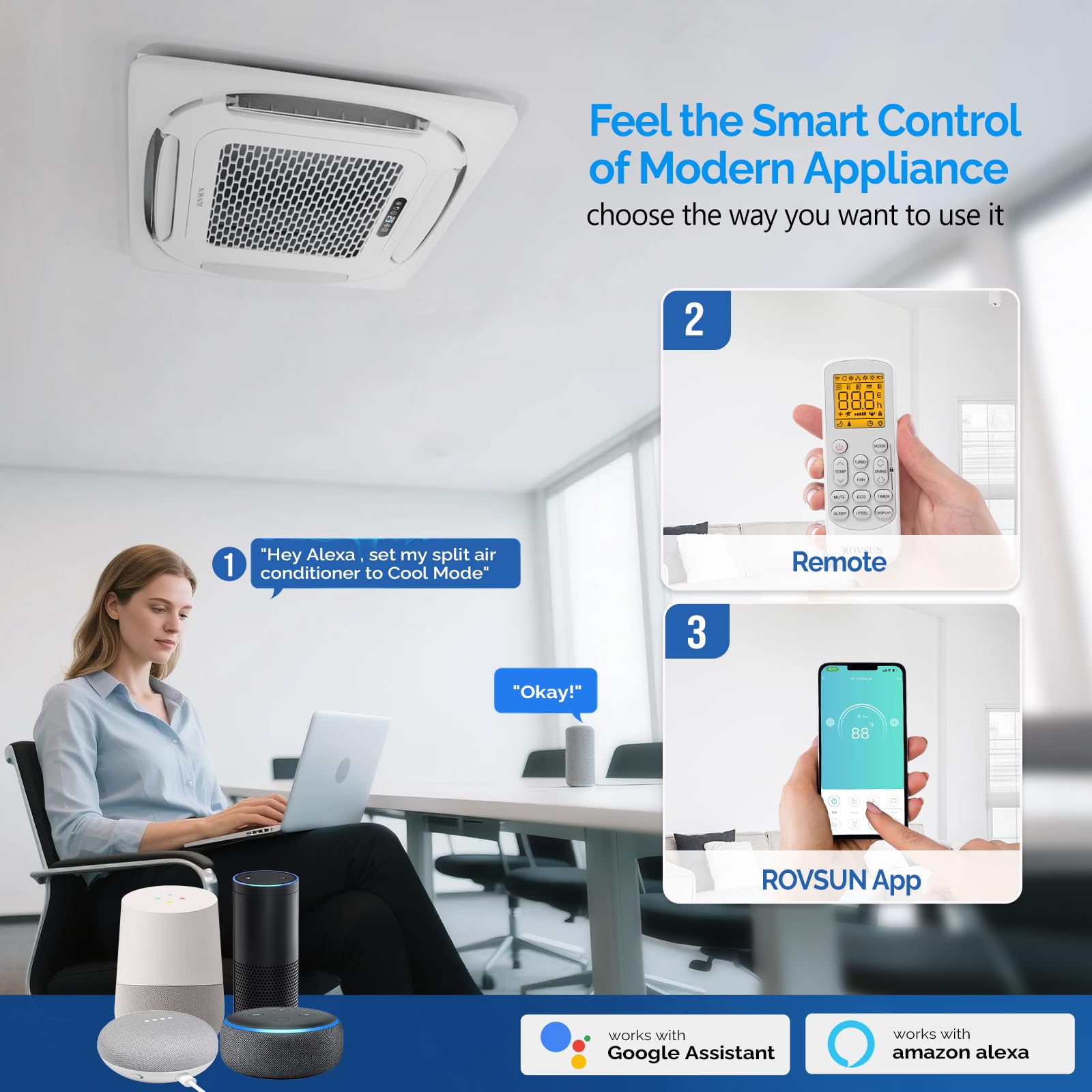 ROVSUN 3 Zone 9000 + 9000 + 12000 / 28000 BTU 20 SEER2 230V Ceiling Cassette Mini Split AC with Heat Pump & Install Kit