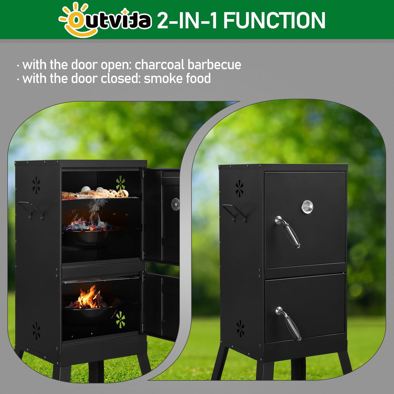 ROVSUN 2-in-1 Outdoor Smoker with Double Doors