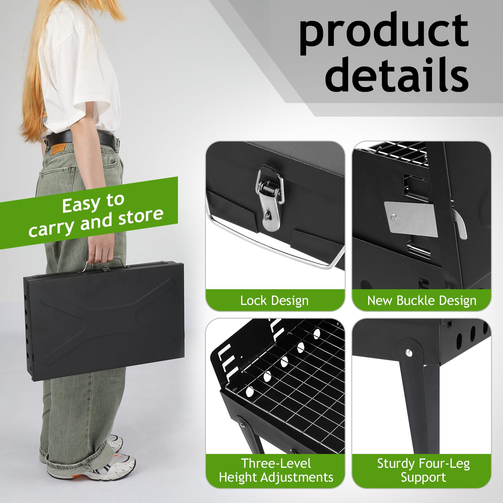 ROSUN 18" Portable Charcoal Grill Foldable with Barbecue Lid