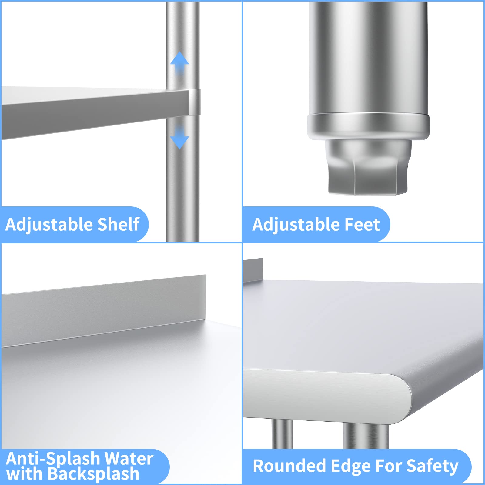ROVSUN 30" x 24" Stainless Steel Table with Backsplash