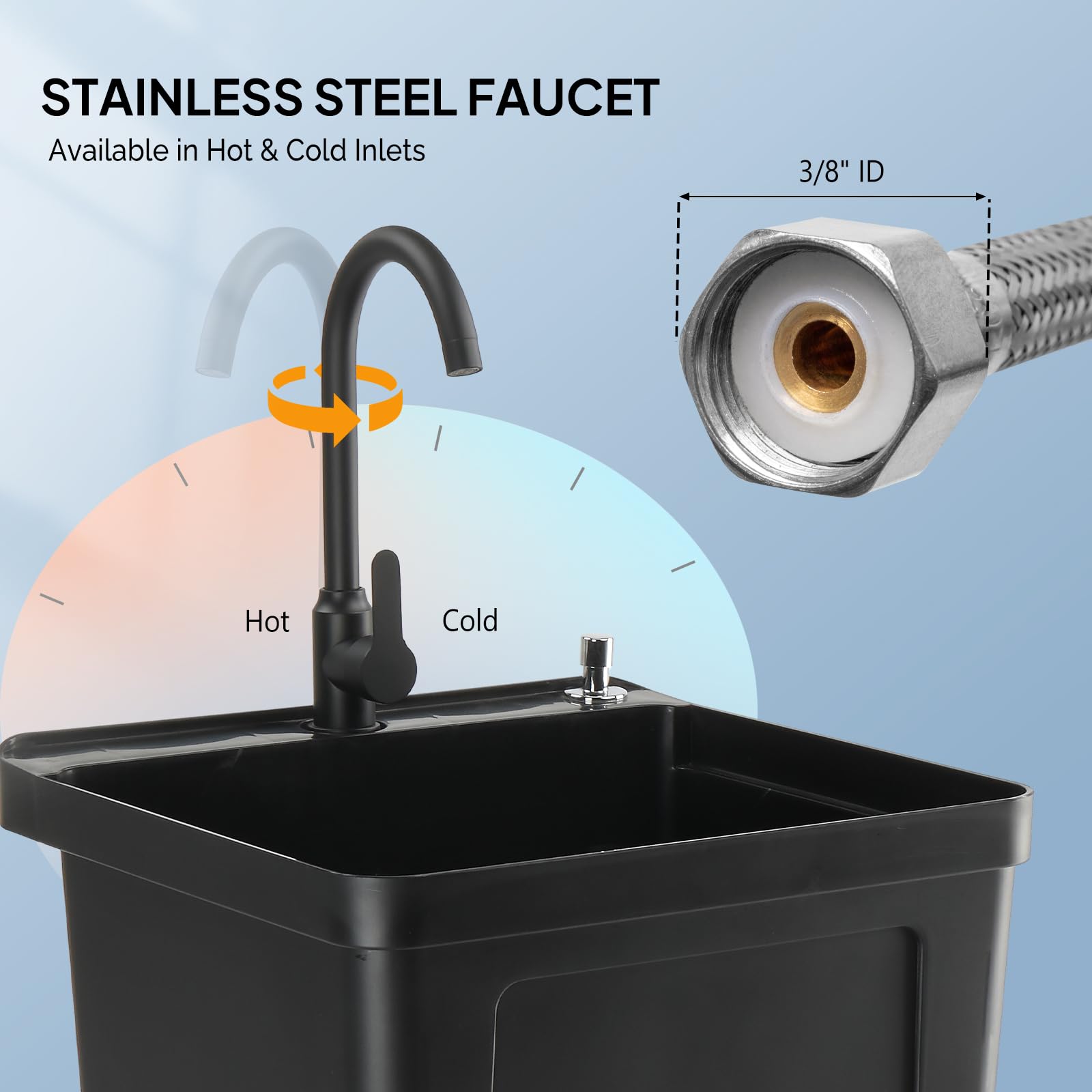 ROVSUN 20" X 19" Plastic Utility Sink Freestanding with Faucet Black