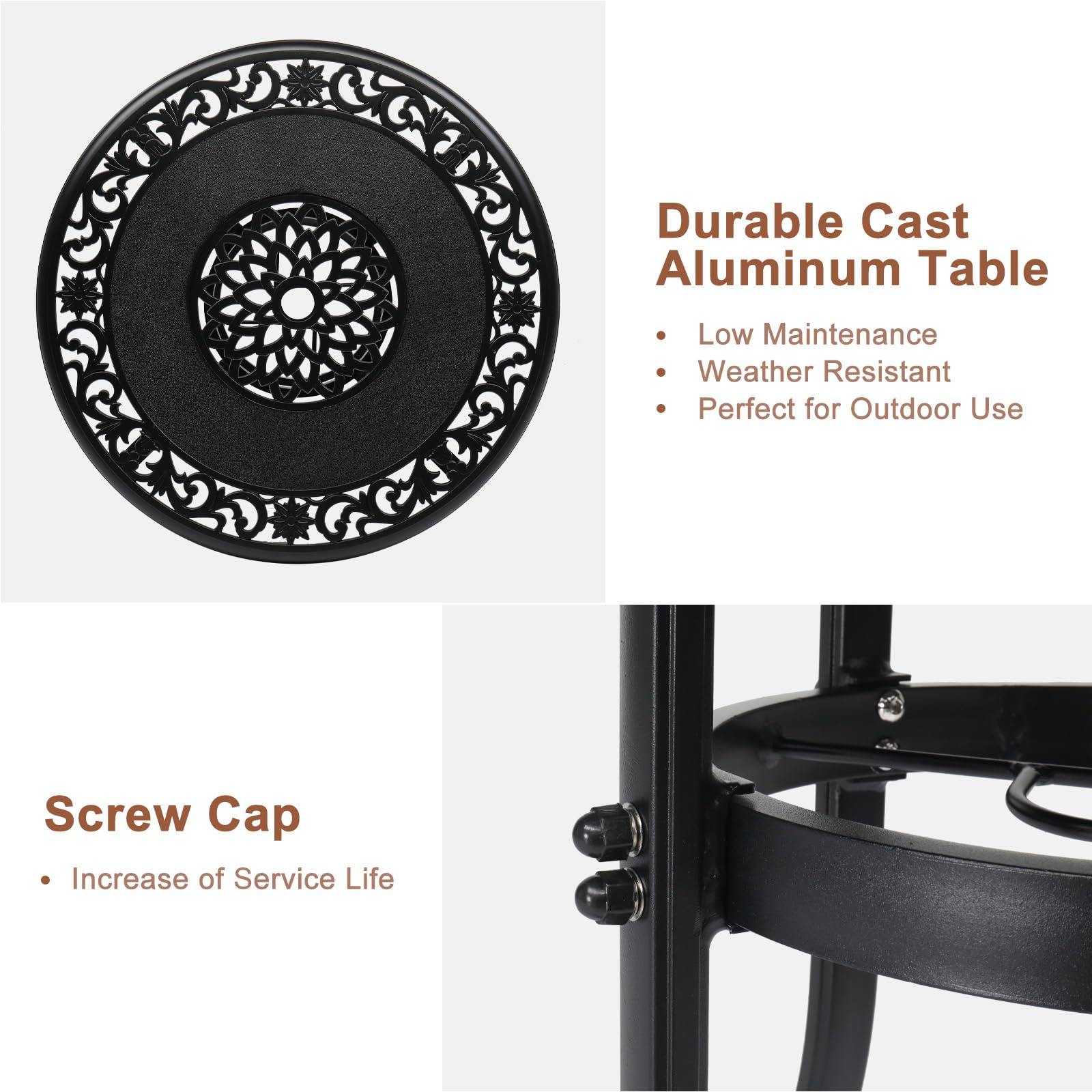 32" Round Outdoor Bar Table with Umbrella Hole Black