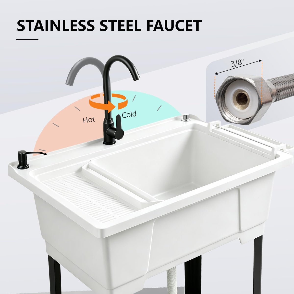 ROVSUN 32" X 22" Freestanding Pet Washing Station Utility Sink White