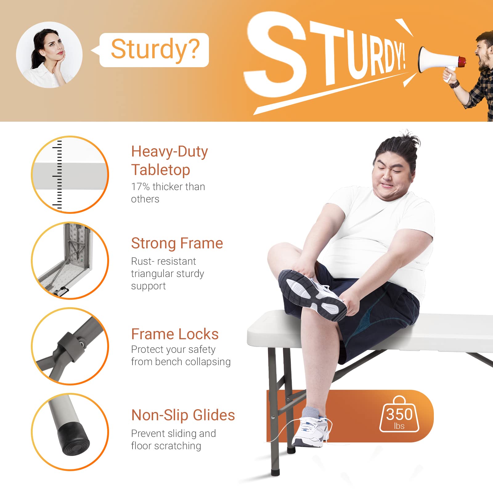 6 Feet Plastic Folding Bench Outdoor Picnic Party Seat White