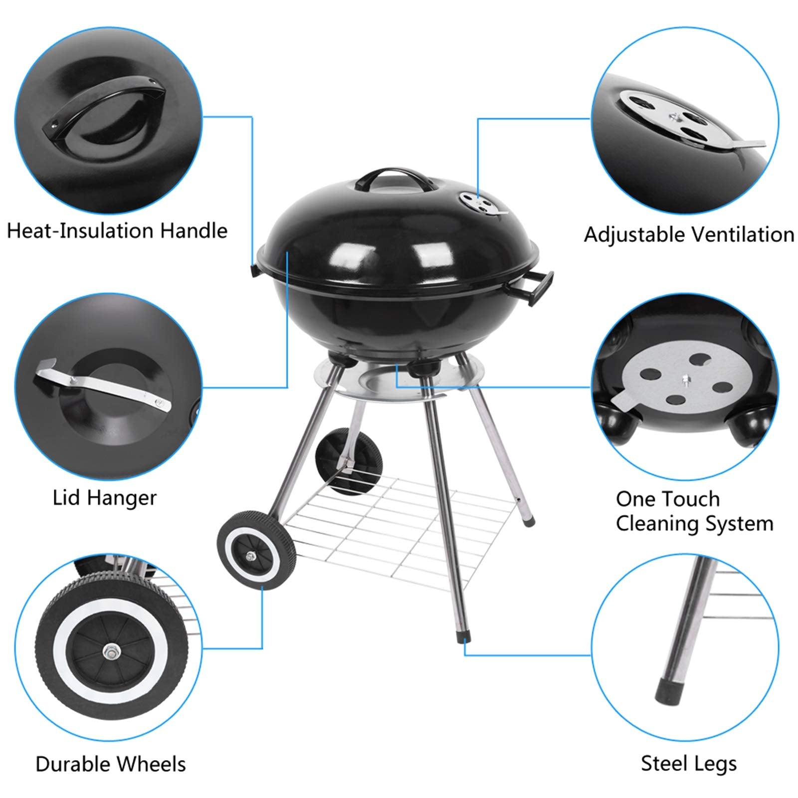 ROVSUN 18" Charcoal Grill with Wheels and Storage Holder