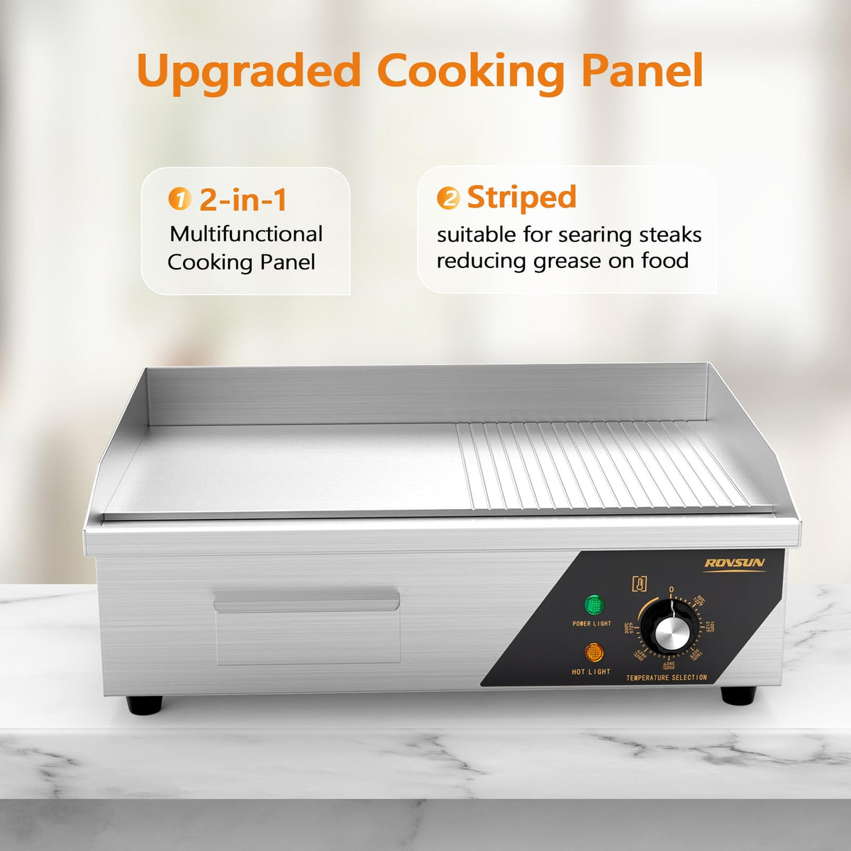 ROVSUN 22" 1600W 110V Electric Griddle Countertop with Half Flat Top Griddle