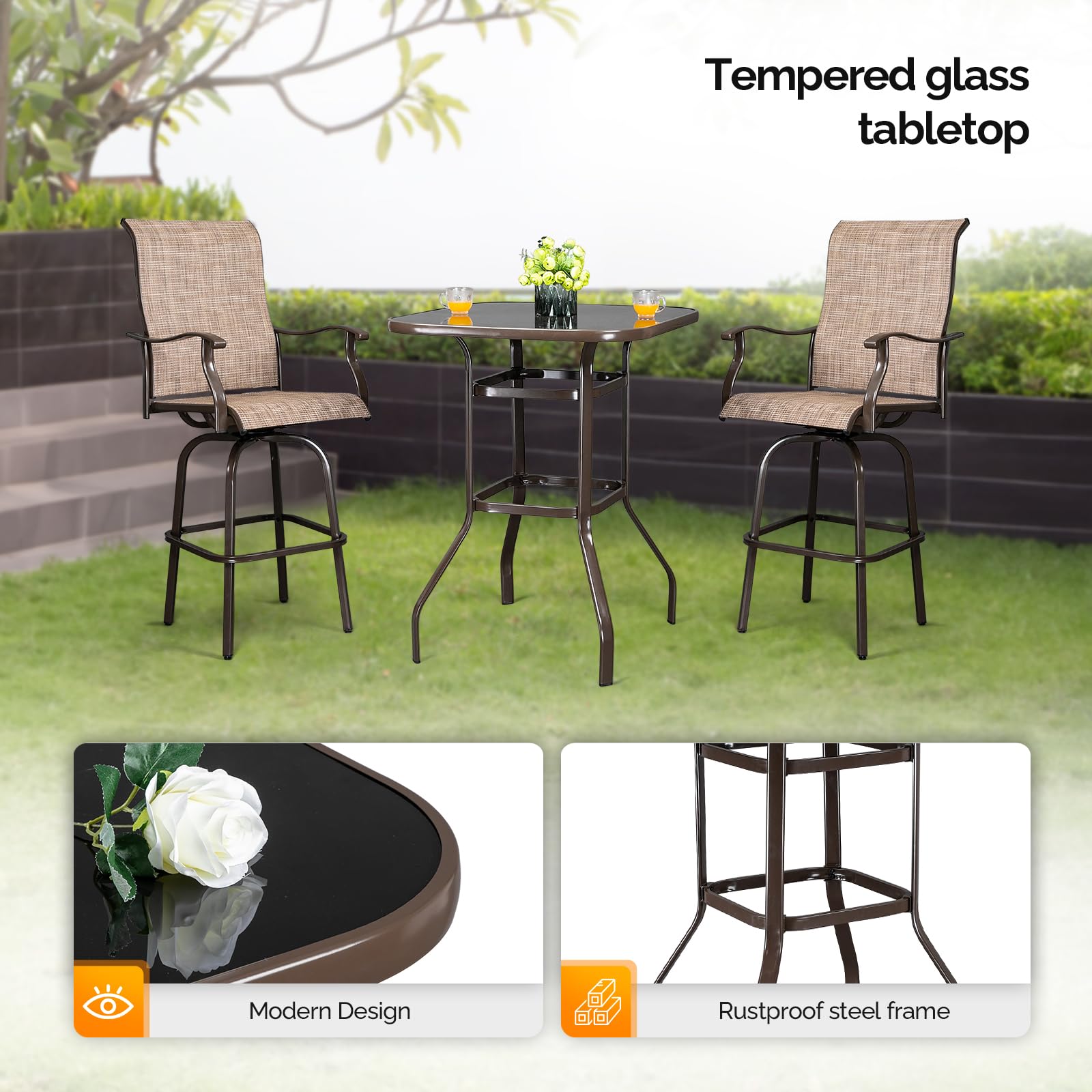 40" Outdoor Patio Bar Height Table Brown