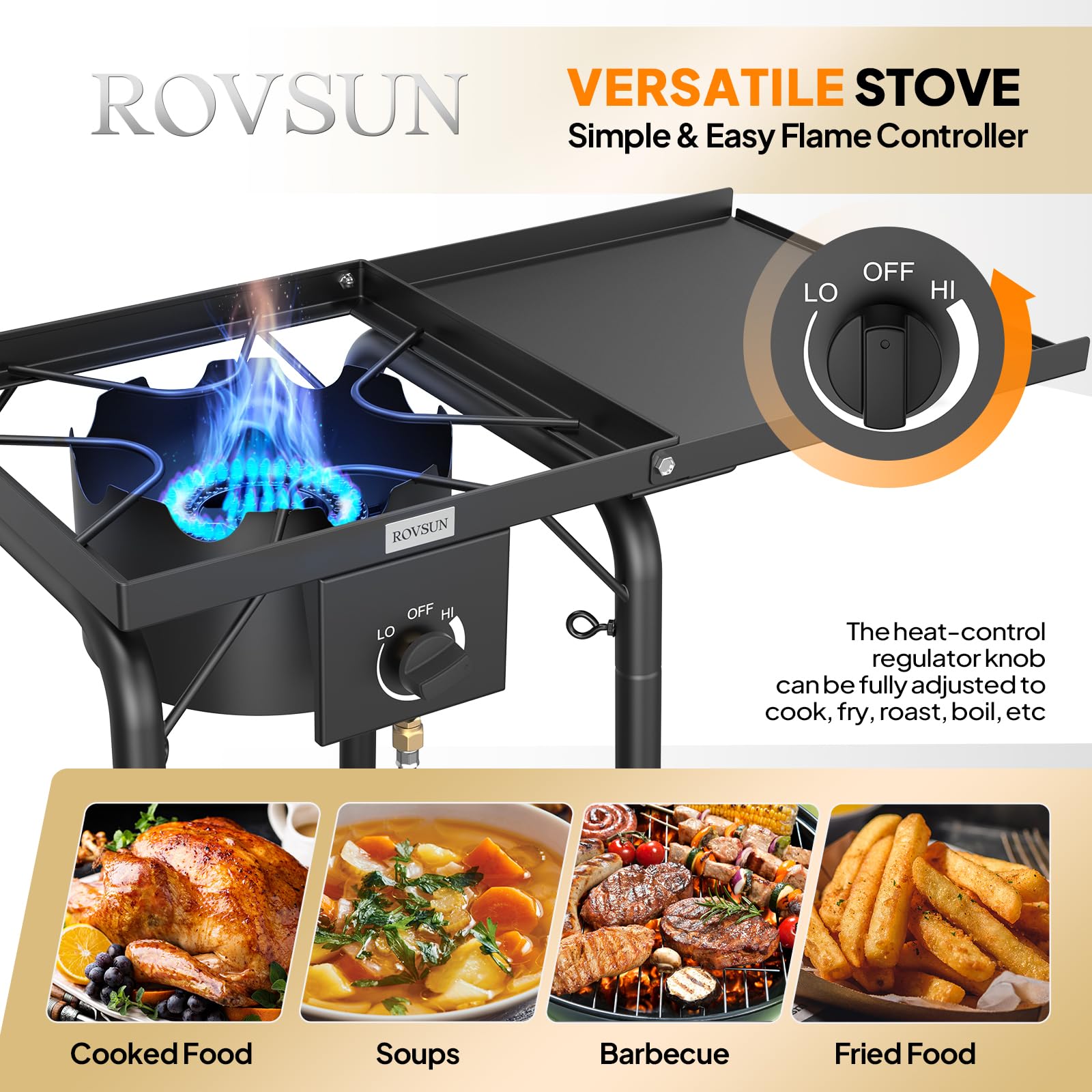 ROVSUN 1-Burner 100,000 BTU Camping Propane Stove with Side Shelves