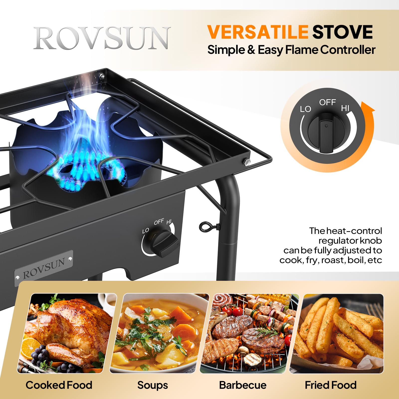 ROVSUN 2-Burner 150,000 BTU Windproof Camping Propane Stove with Side Shelves & Bag
