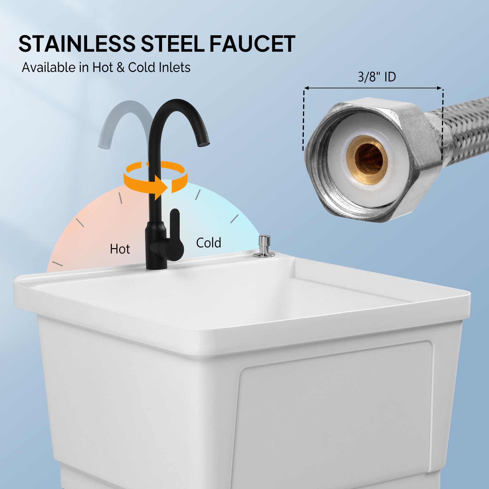 ROVSUN 24" x 24" Plastic Utility Sink with Storage Shelf White