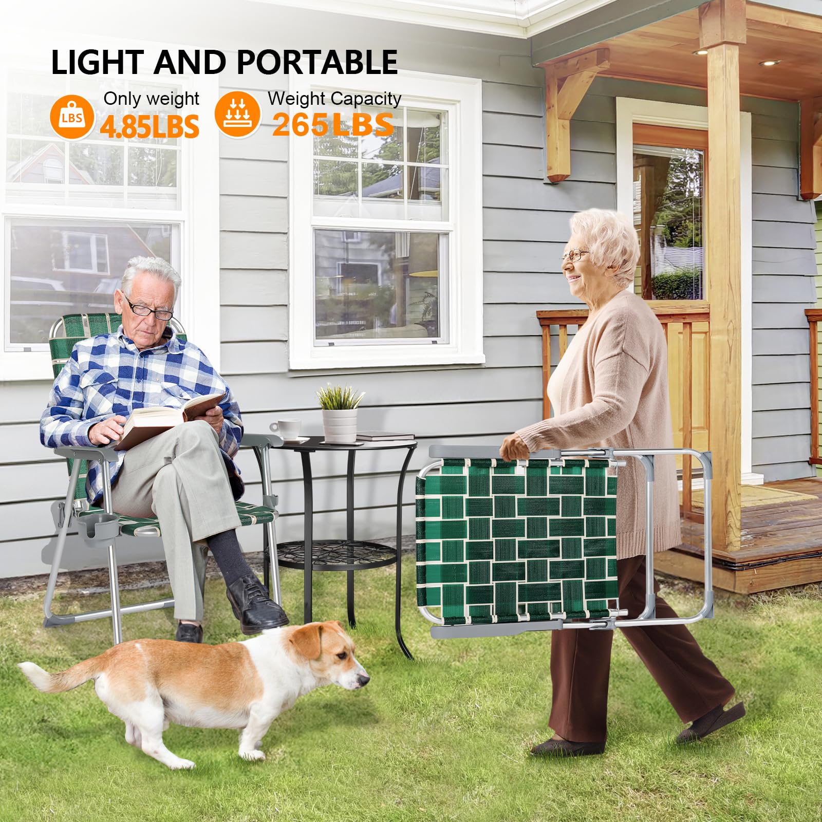 Portable Outdoor Folding Camping Beach Chair Set with Cup Holder Green