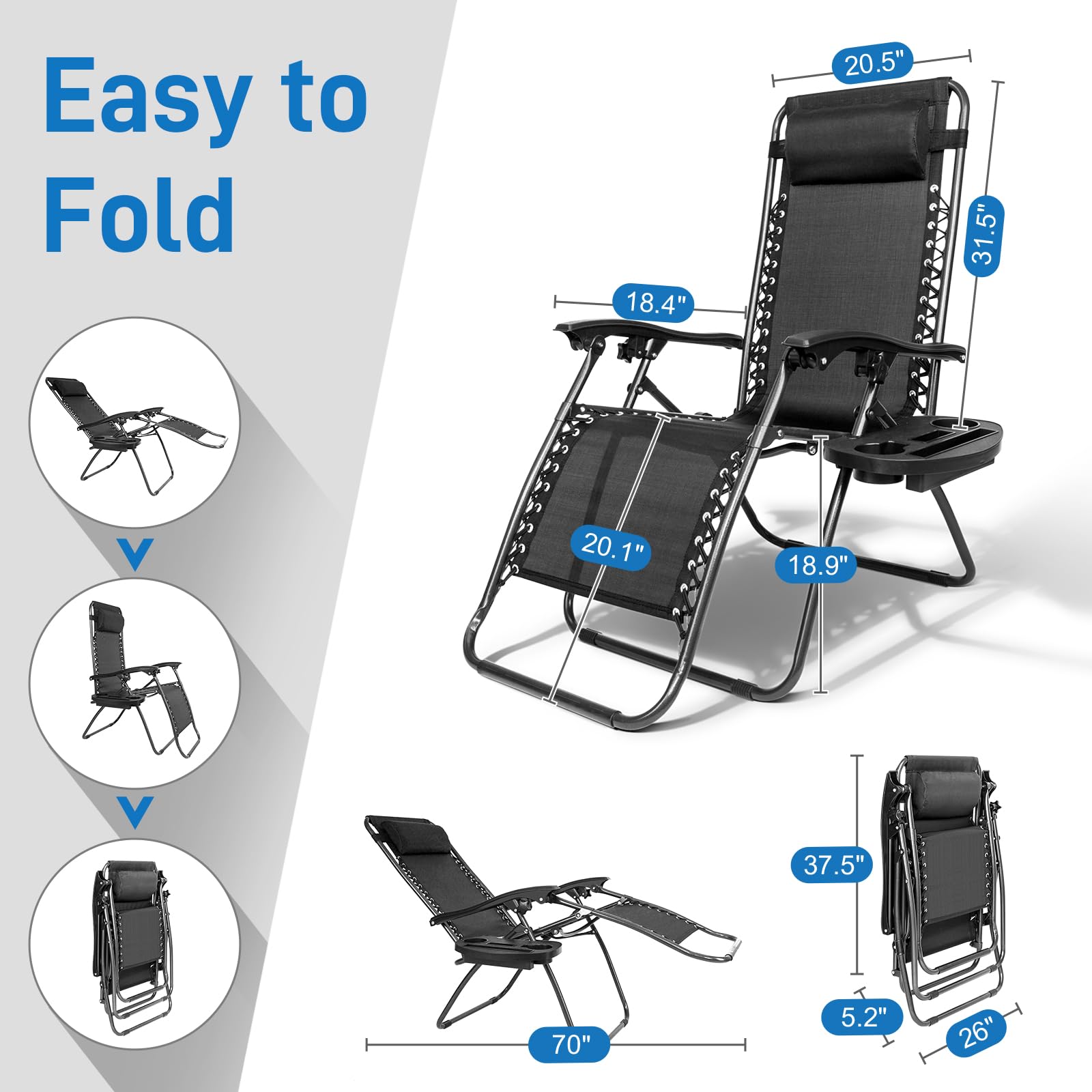 Outdoor Folding Zero Gravity Lounge Chair Black