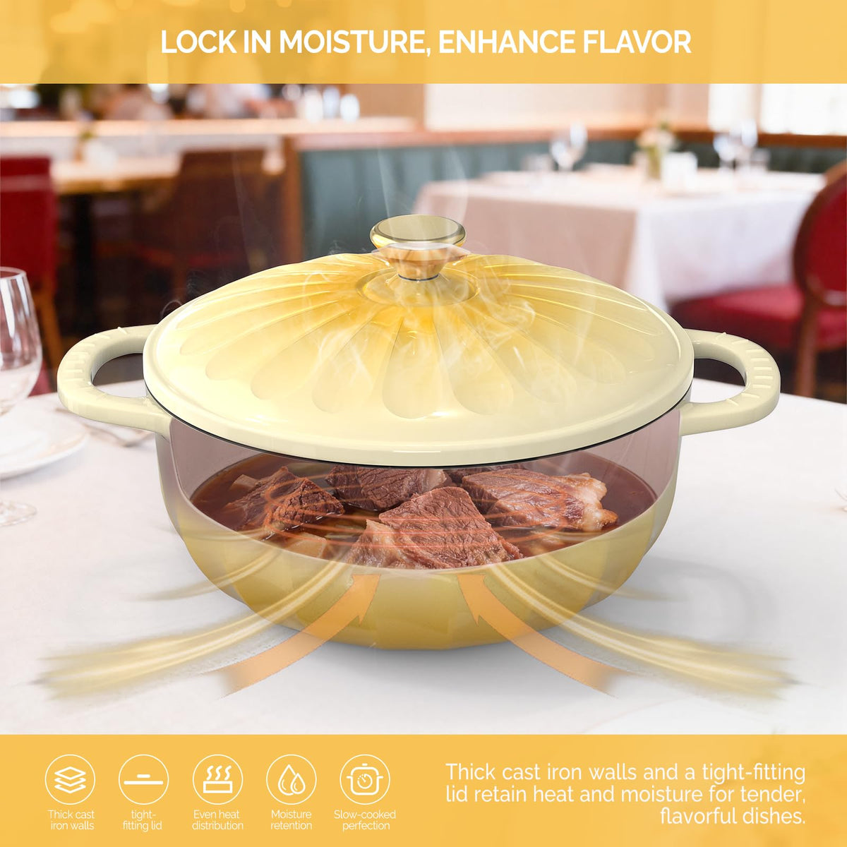 ROVSUN 7.5 QT Enameled Cast Iron Round Dutch Oven Yellow Gradient
