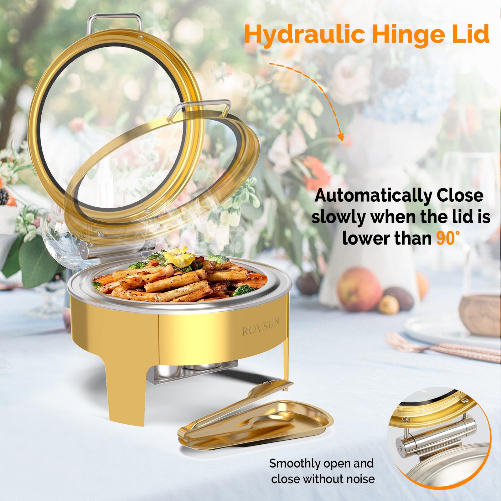 ROVSUN 6 QT Round Gold Chafing Dish Buffet Set with Serving Tong