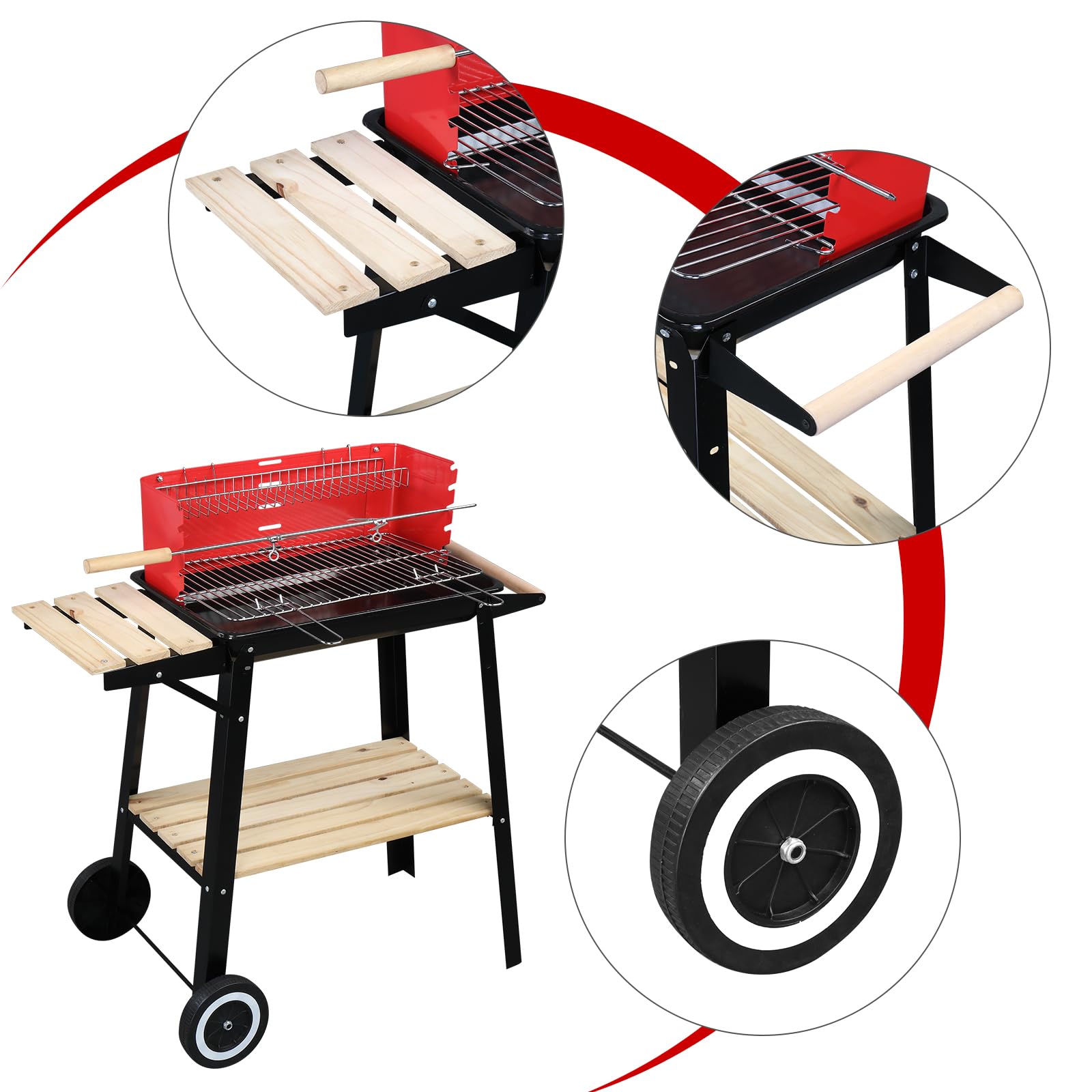 ROVSUN BBQ Charcoal Grill Outdoor Patio with Wheels & Shelves