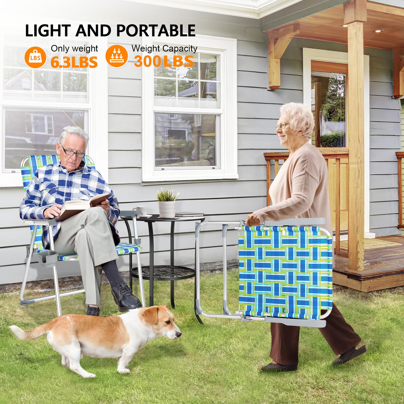 Oversized Outdoor Folding Camping Beach Chair Set with Cup Holder Blue