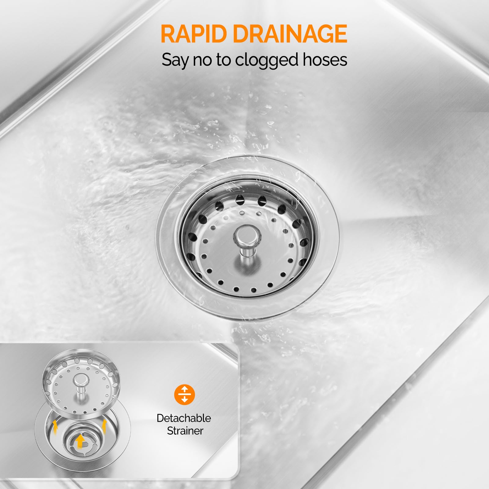 ROVSUN 44" x 20" 3 Compartment 304 Stainless Steel Sink with Left Side Drainboard