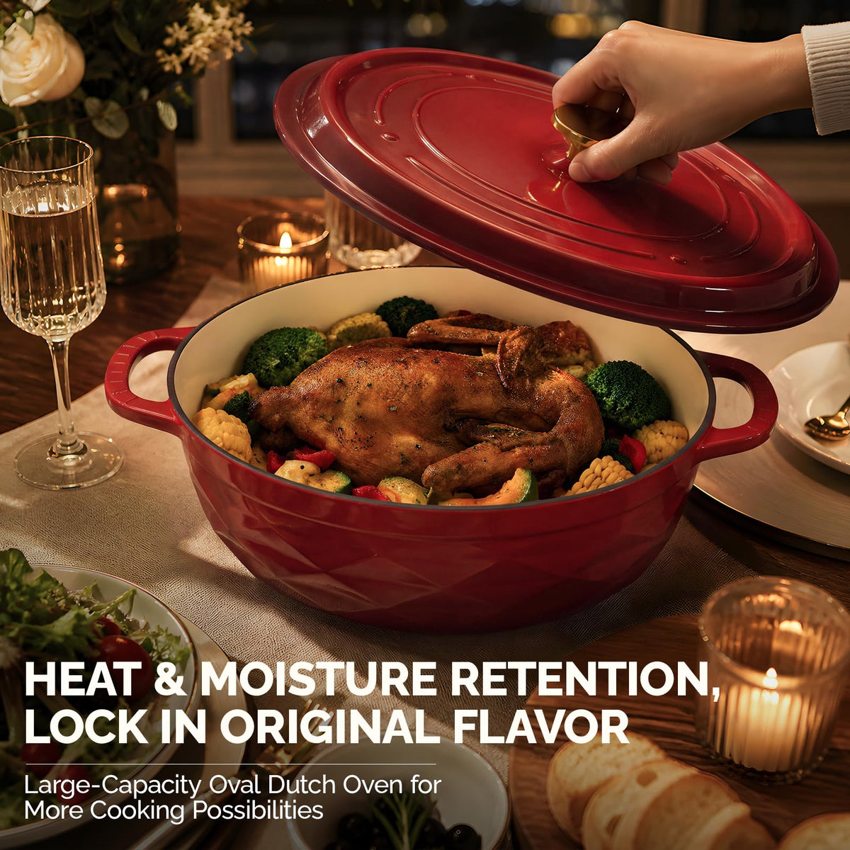 ROVSUN 7.5 QT Oval Enameled Cast Iron Dutch Oven Pot Red