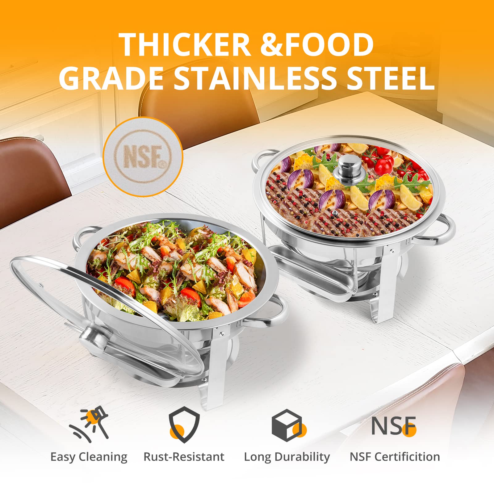 ROVSUN 5 QT Round Silver Chafing Dish Buffet Set with Glass Lid & Lid Holder