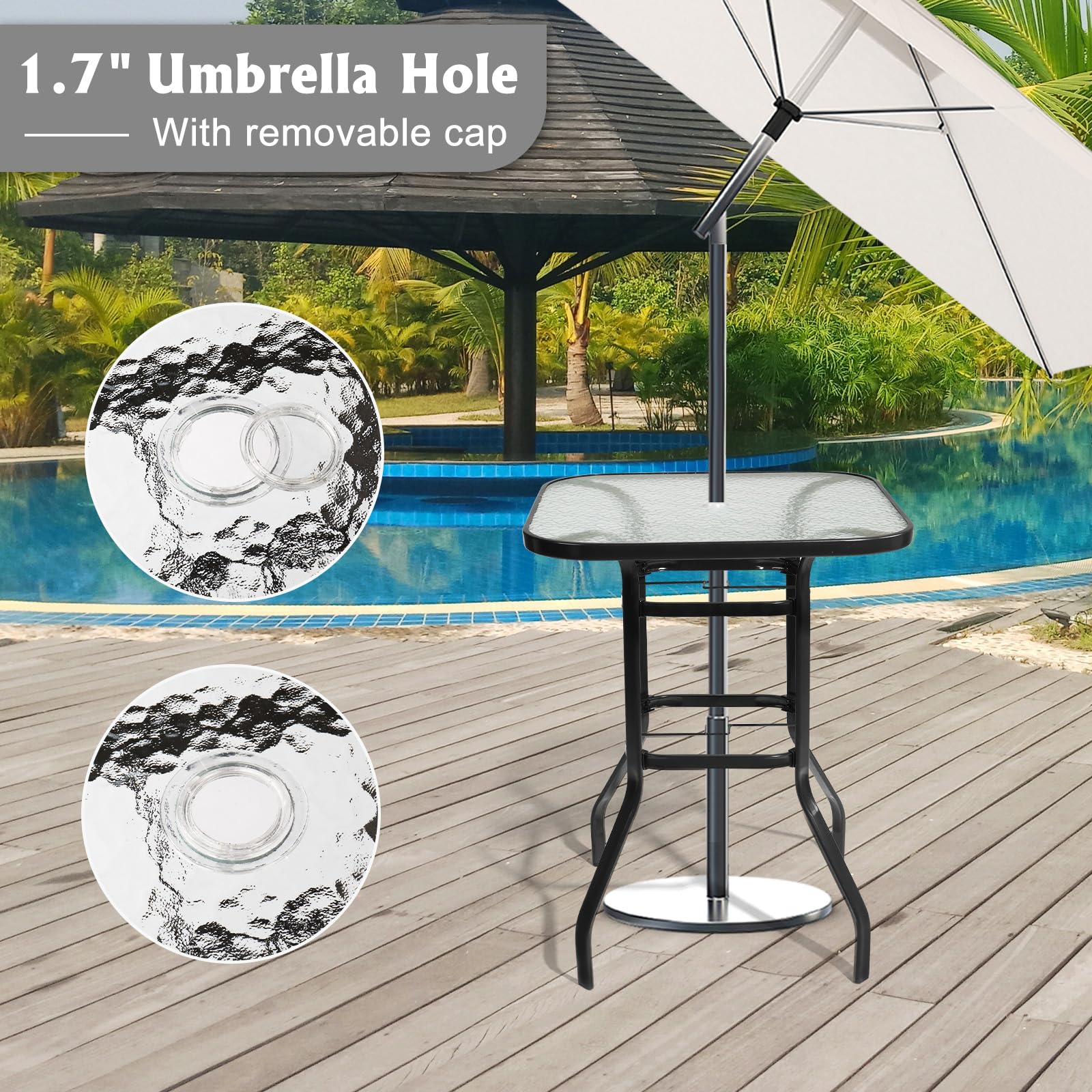 40" Outdoor Bar Table with Umbrella Hole Blcak
