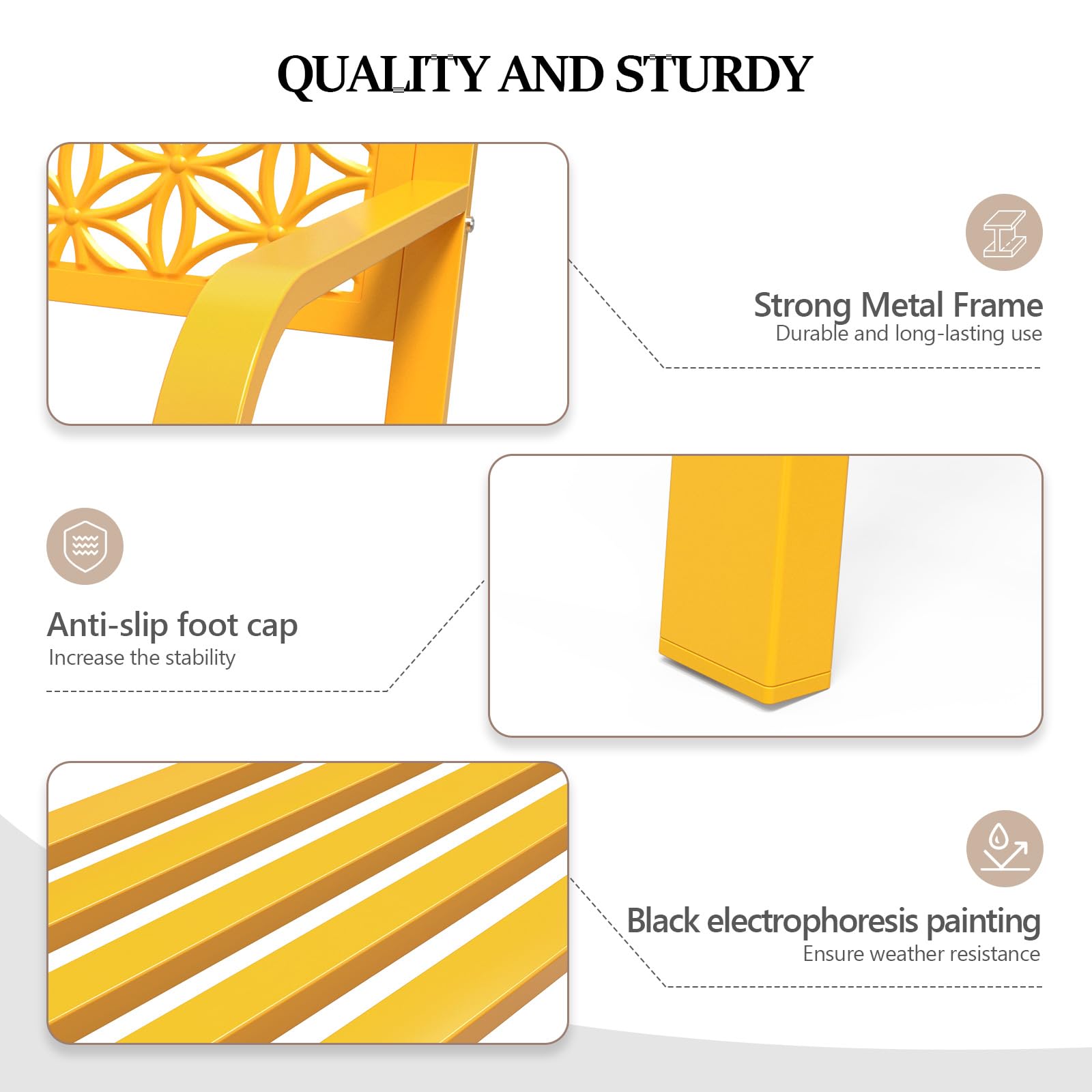 50" Outdoor Bench Metal with Floral Back Yellow