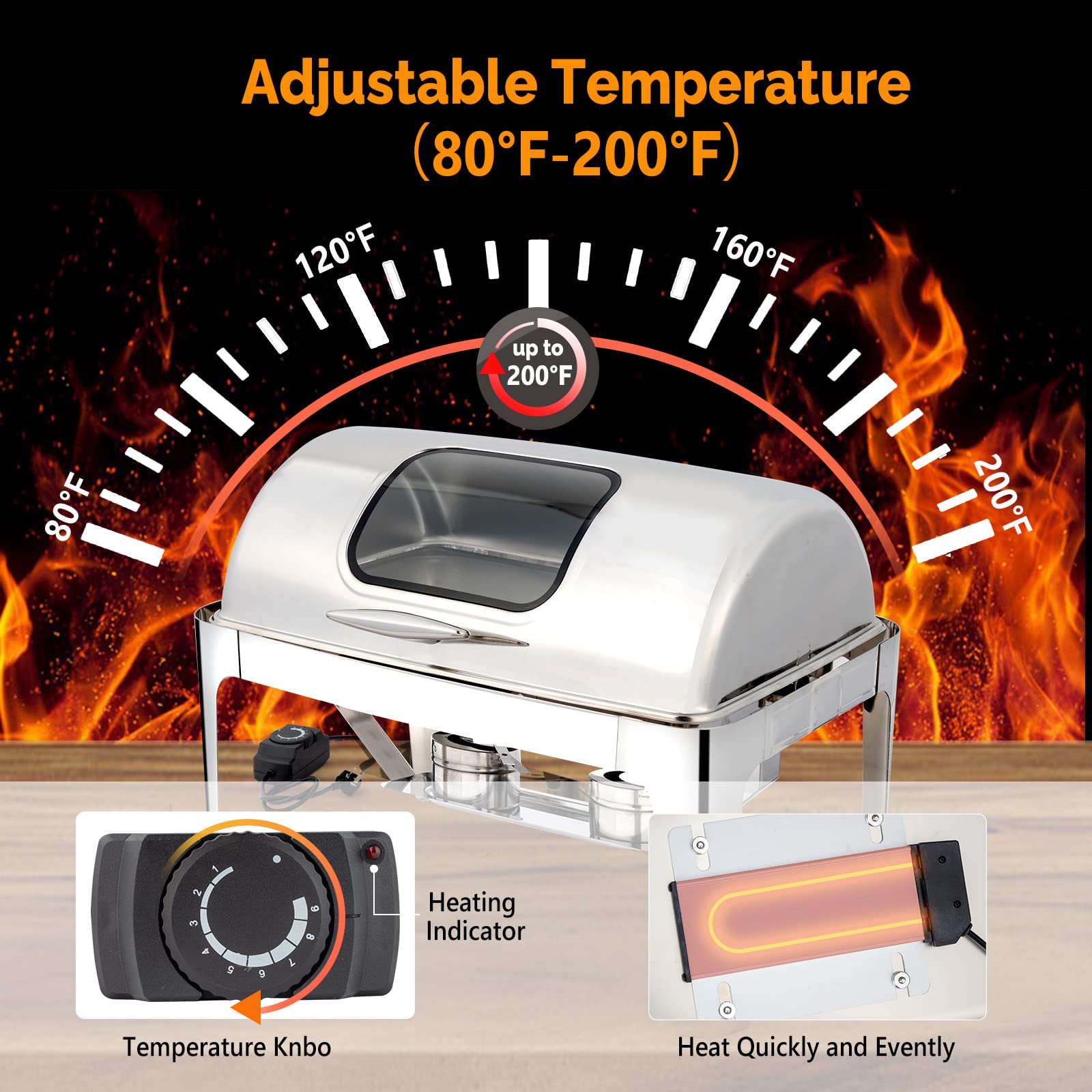 ROVSUN 9 QT Roll Top Electric Chafing Dish Buffet Set with PC Lid