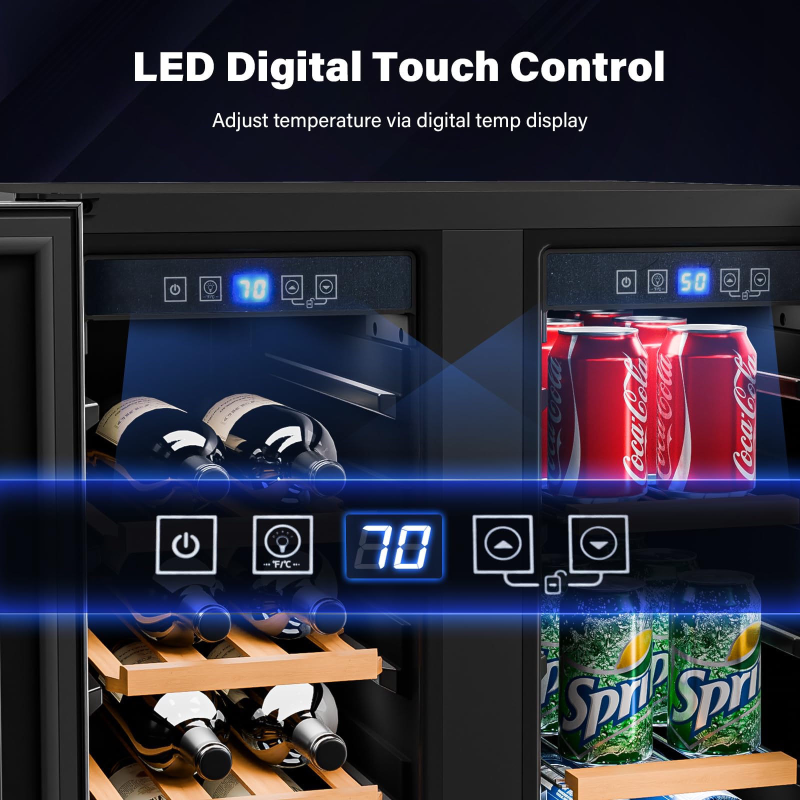 ROVSUN 34-Bottle 24" Wide Dual Zone Wine Cooler Fridge with Digital Temp Control