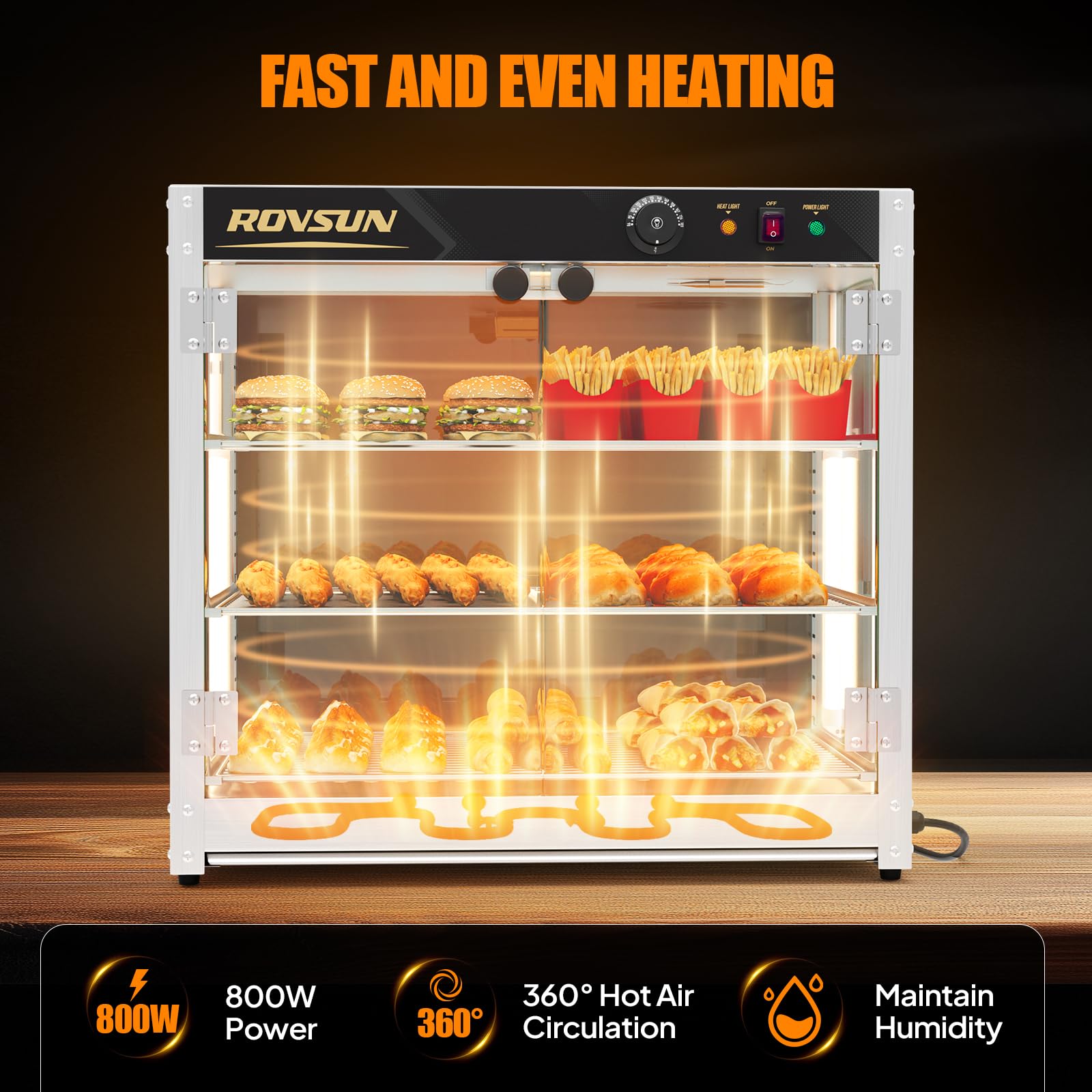 ROVSUN 3-Tier 27" 800W 110V Food Warmer Cabinet for Pizza, Pretzel