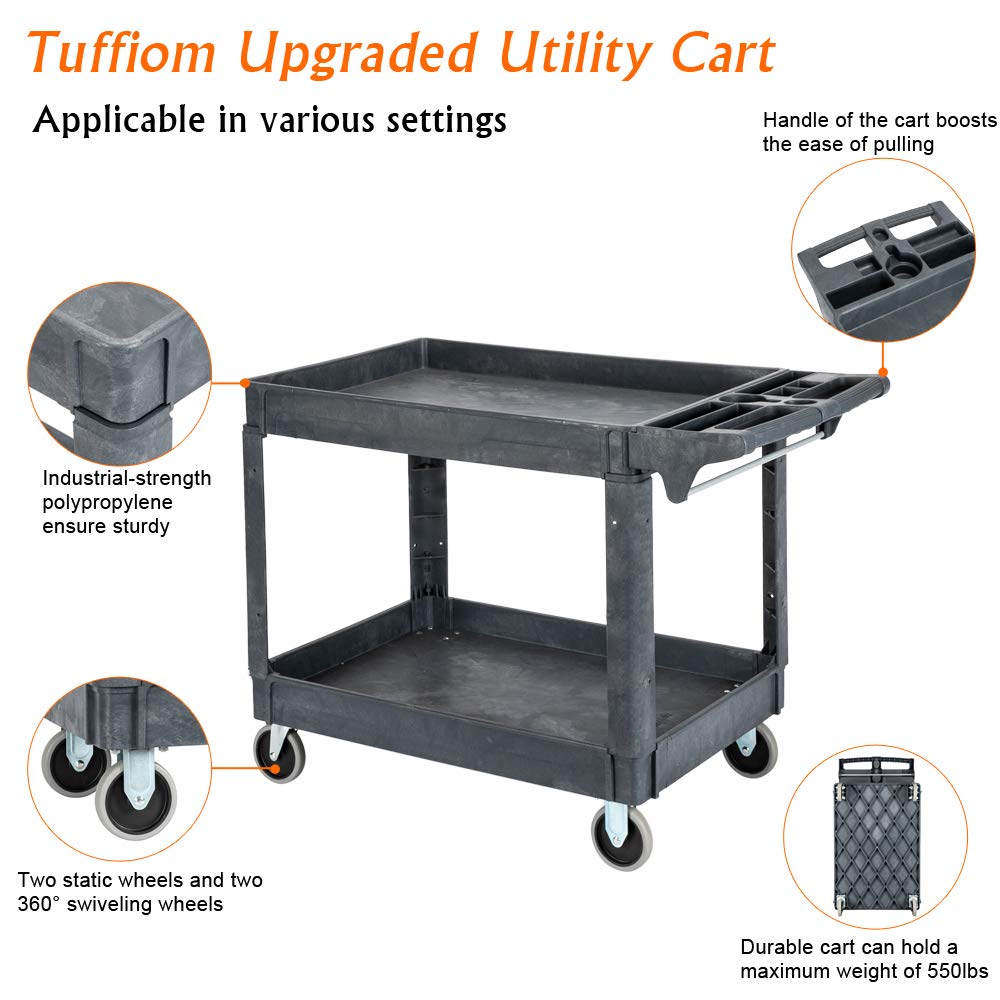 2-Tier 47" x 26" 550 lb. Capacity Plastic Utility Cart with Wheels Grey