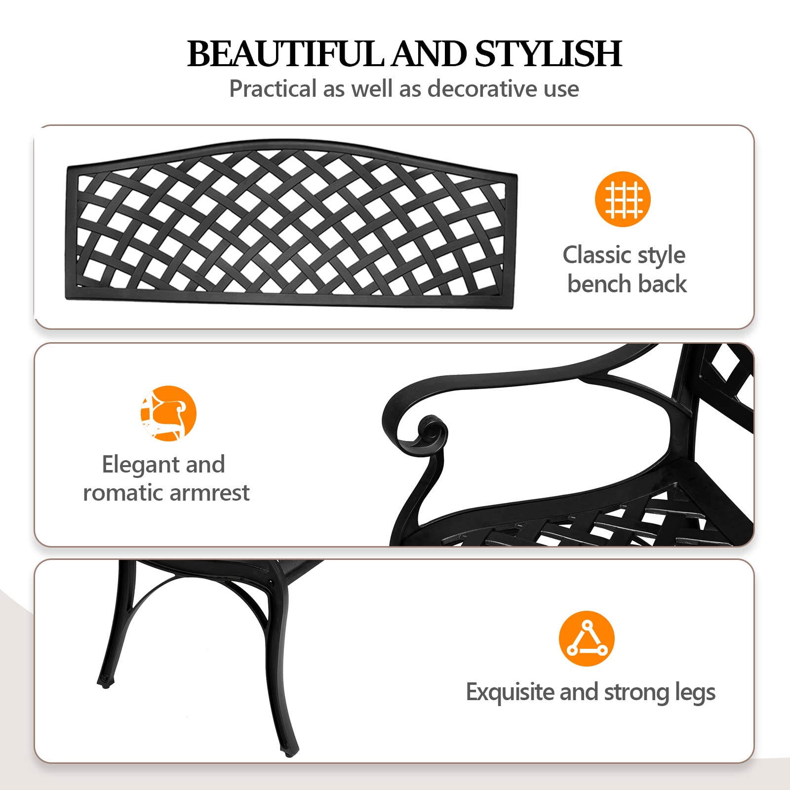 40.5" Outdoor Bench Cast Aluminium Black