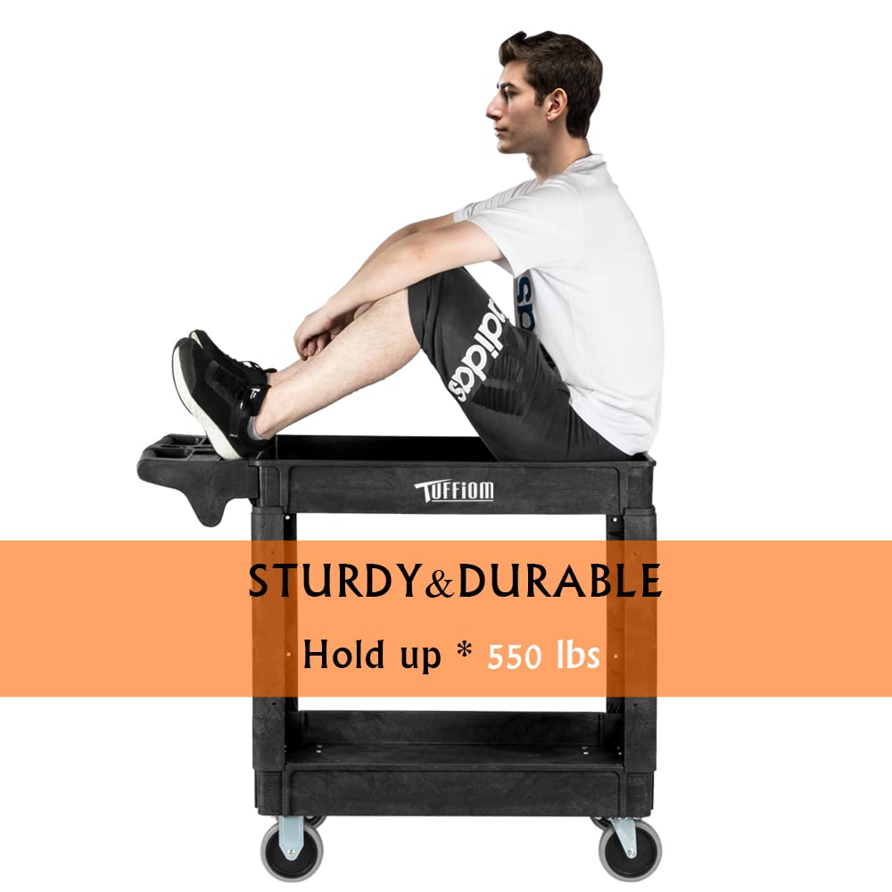 2-Tier 40" x 17" 550 lb. Capacity Plastic Utility Cart with Wheels Black